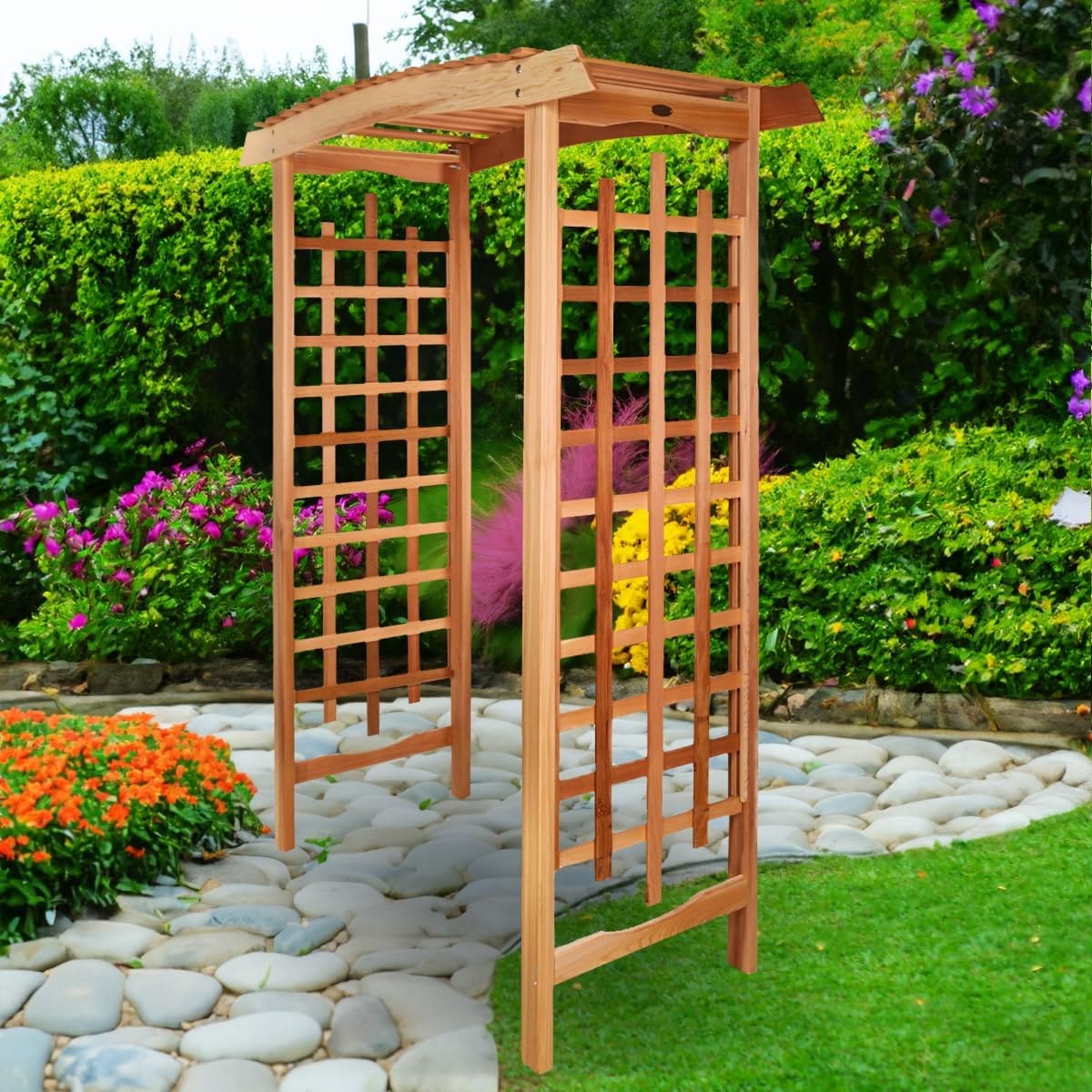 5 Ft Beige Cedar Wooden Garden Arbor Trellis