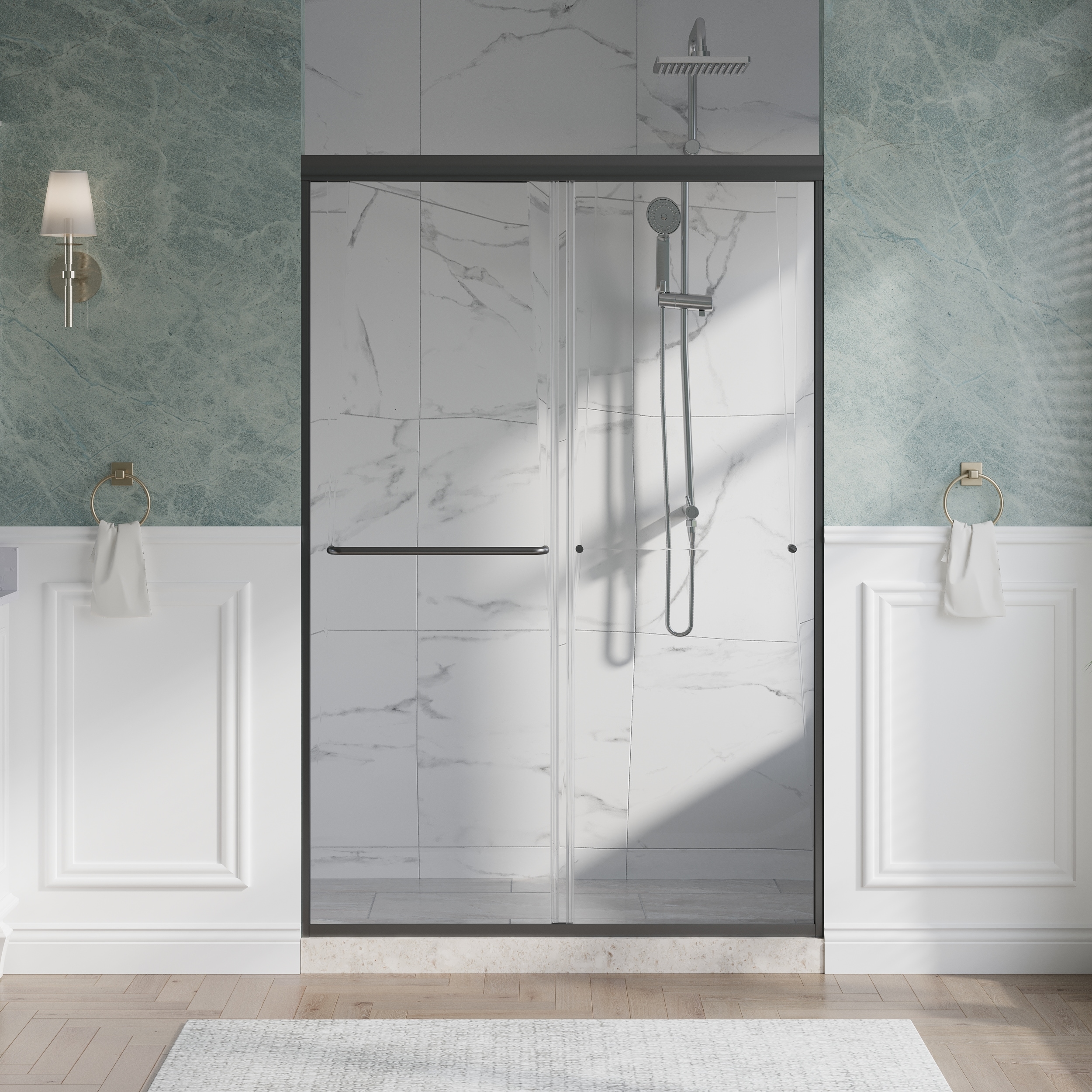 Forclover - 15X Black 44-in to 48-in W x 72-in H Framed Clear Glass Sliding Soft Close Shower door