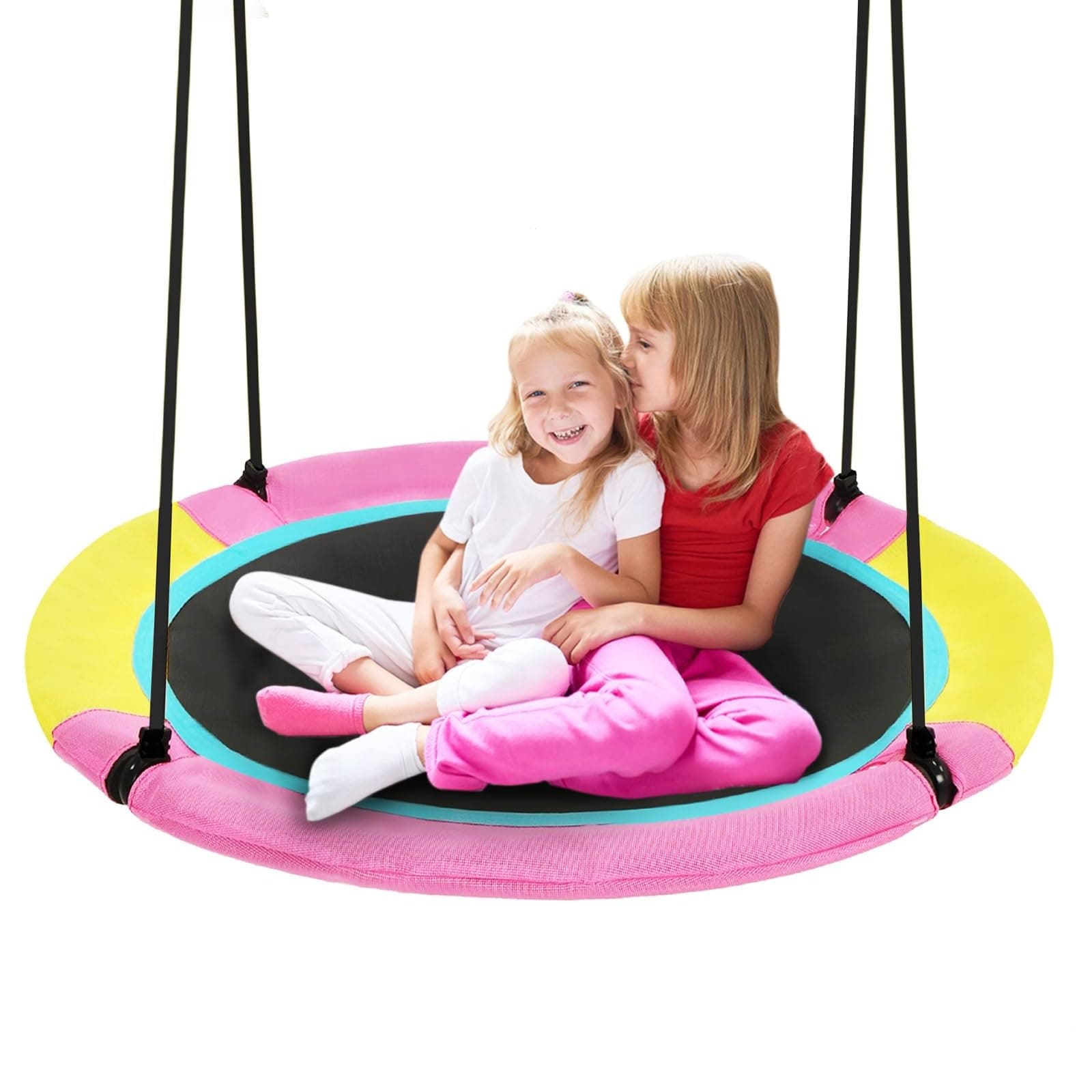 Etokfoks  40in Steel Frame Saucer Tree Swing with Textilene Fabric Foam Padding and Ropes 1 Pack Outdoor