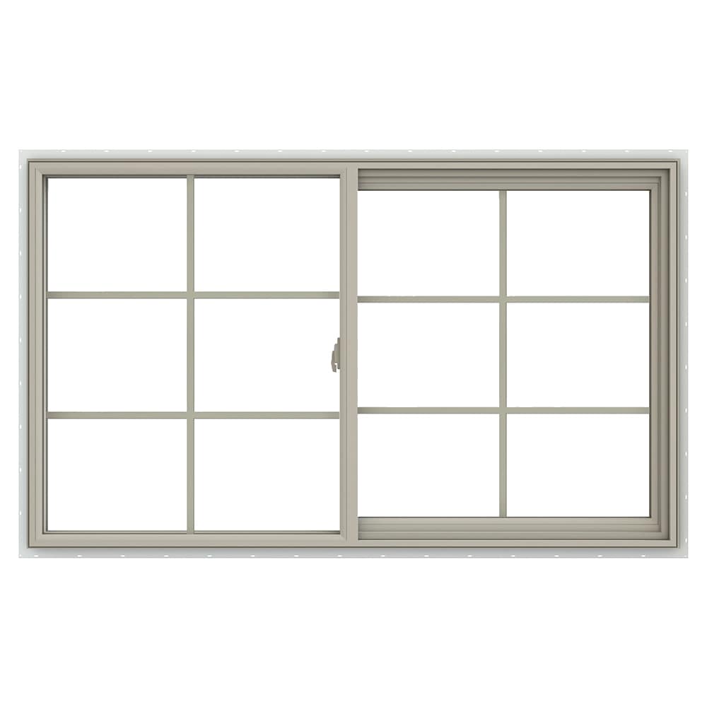 JELD-WEN LOWOLJW138500732 V-2500 59-1/2-in x 35-1/2-in Desert Sand Exterior Desert Sand Interior Right-Handed Vinyl Sliding Window Annealed Glass with Grids (Full Screen Included)