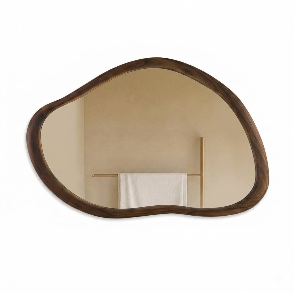 Aoibox  35 in H x 24 in W Dark Walnut Wood Framed Irregular Wavy Wall Mirror Rustic Farmhouse Vanity Decor