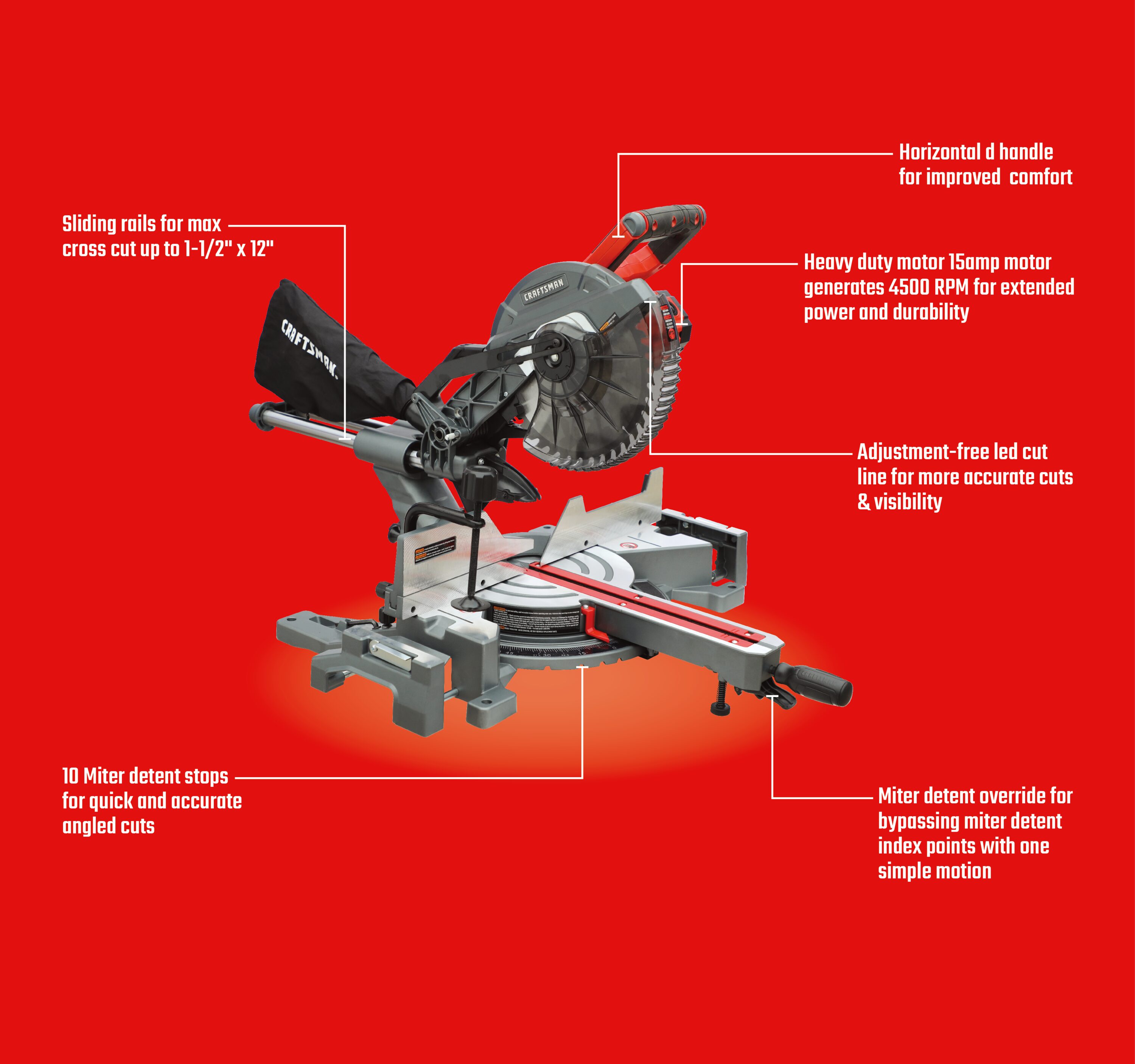 CRAFTSMAN 10-in 15-Amp Single Bevel Sliding Corded Miter Saw in the Miter  Saws department at