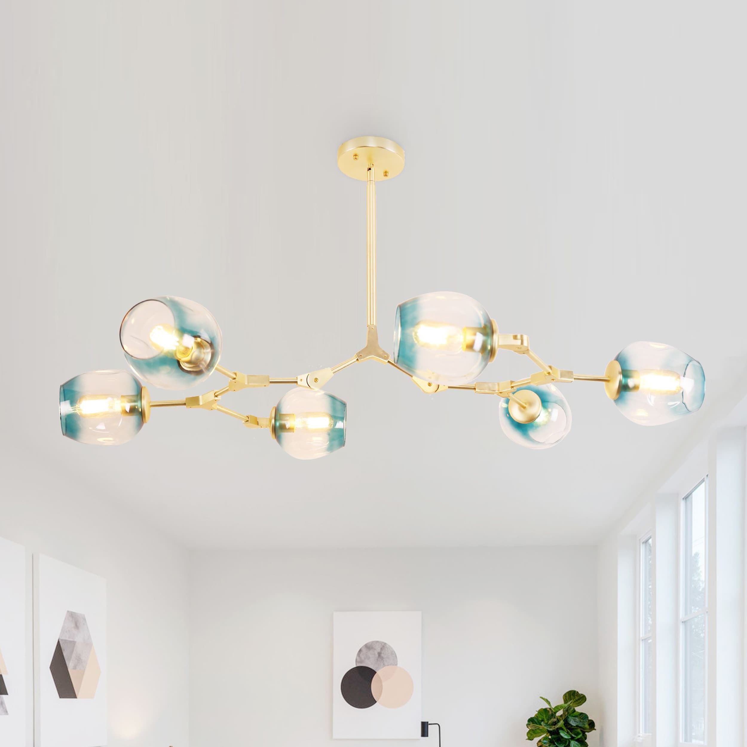Oaks Decor BD1031-6-LS Rochelle 6 -Light Brushed Blue Modern/contemporary Bare bulb For Use in Bathrooms, Bedrooms, Dining Rooms, Foyers, Kitchens, Living Rooms Chandelier