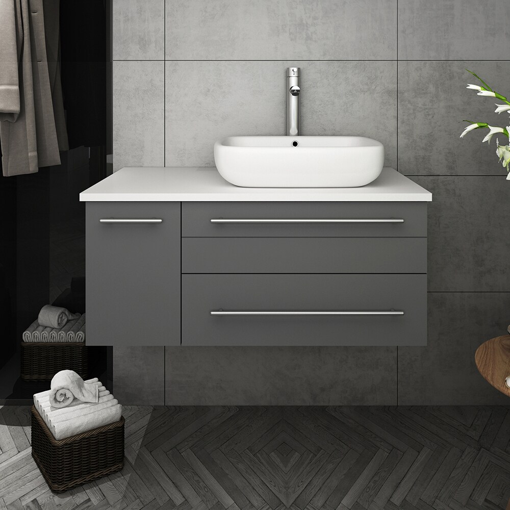Gray 36" Wall-Mount Bathroom Vanity with Quartz Top