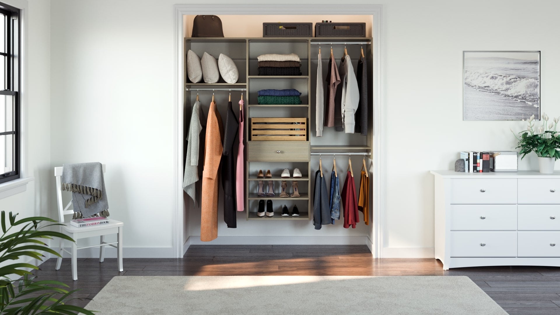 Easy Track PH57-CG 4-Feet to 6-Feet W x 7-Feet H Weathered Grey Solid Shelving Wood Closet System