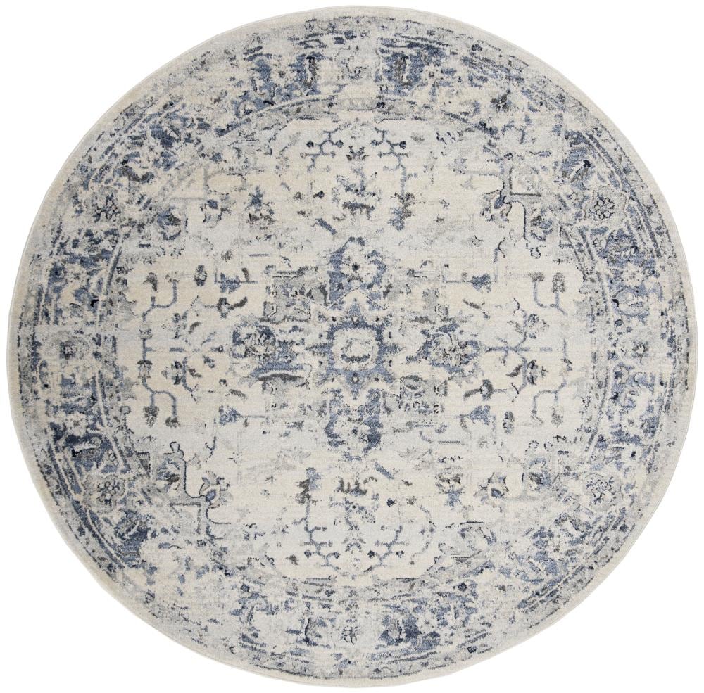 Safavieh CHL411A-7R Charleston Kashi 7 x 7 (ft) Loomed Polypropylene Ivory/Navy Round Indoor Distressed/Overdyed Area rug