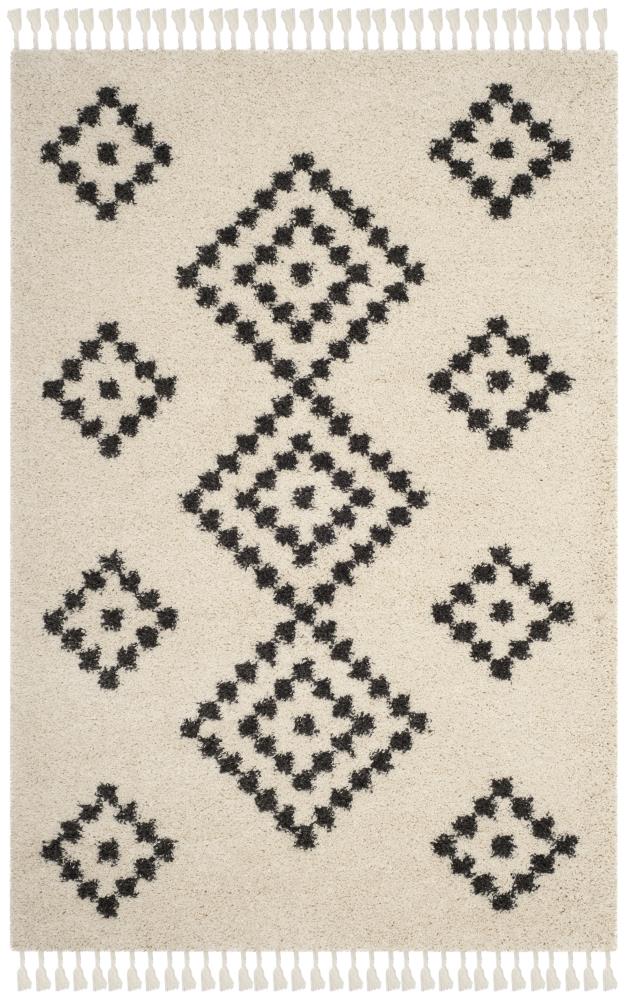 Safavieh MFG246B-4 Moroccan Fringe Sair Shag 4 x 6 (ft) Loomed Polypropylene Cream/Charcoal Rectangular Indoor Abstract Moroccan Area rug