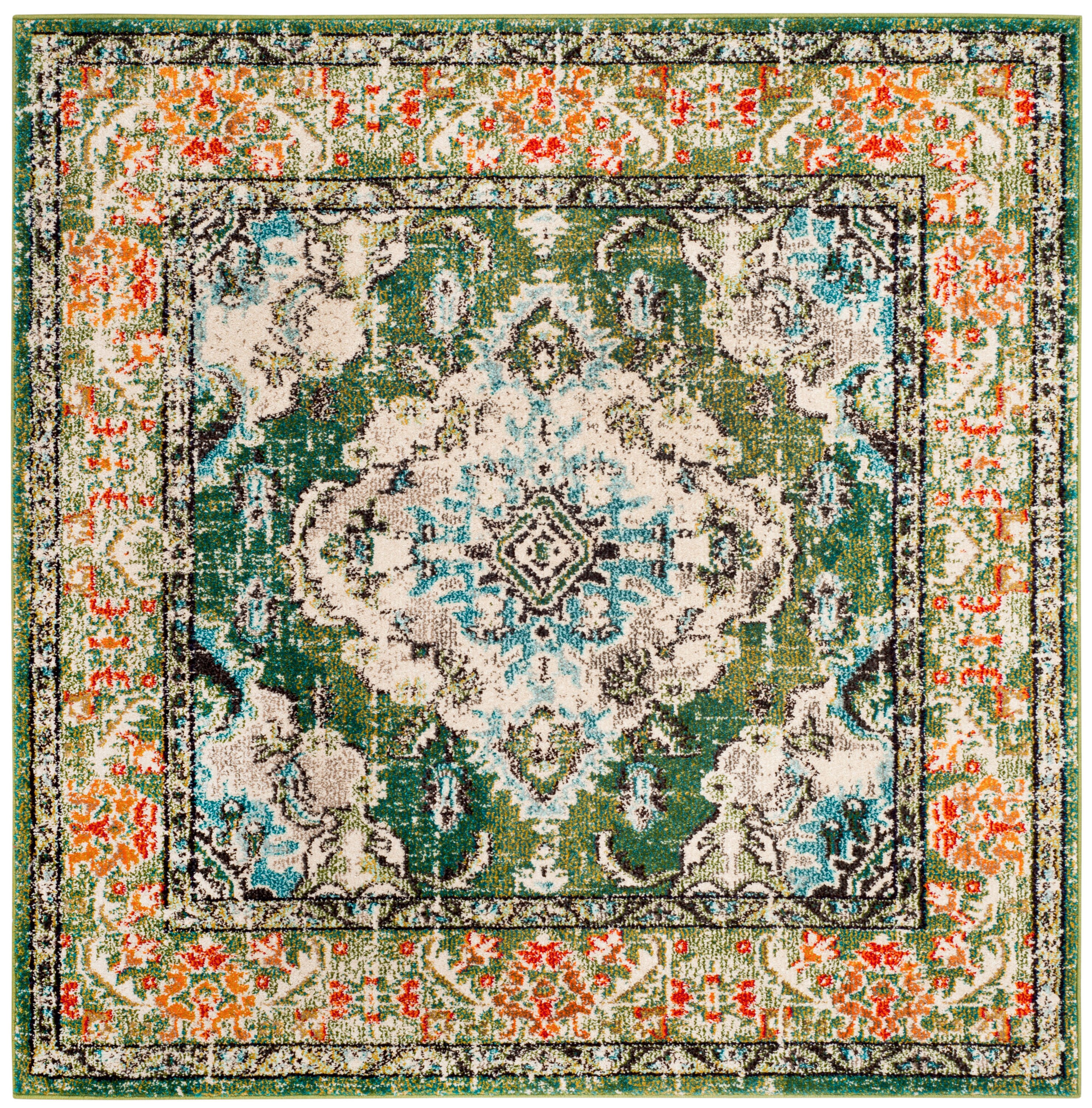 Safavieh MNC243F-8SQ Monaco 8 x 8 (ft) Loomed Polypropylene Forest Green/Light Blue Square Indoor Distressed/Overdyed Oriental Area rug