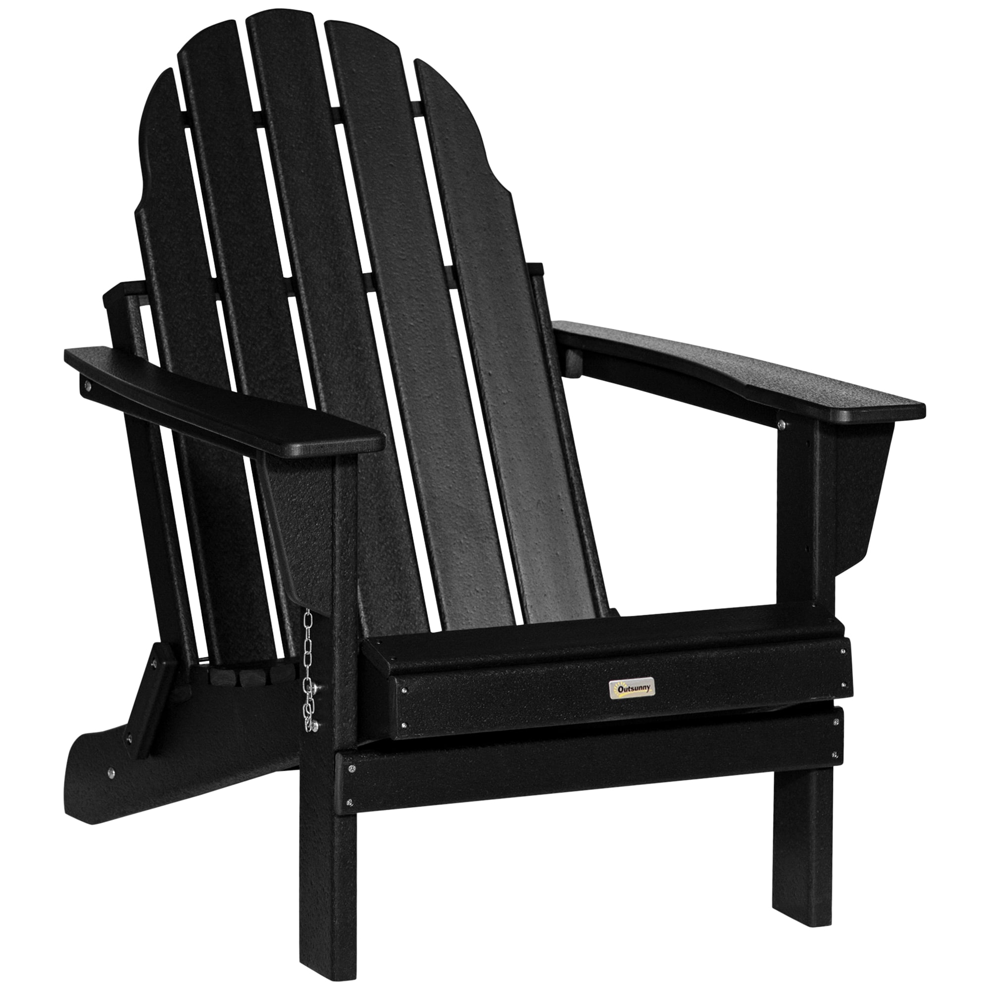 Forclover ASE-637BK Adirondack chairs Black HDPE Frame Stationary Adirondack Chair with Solid Seat