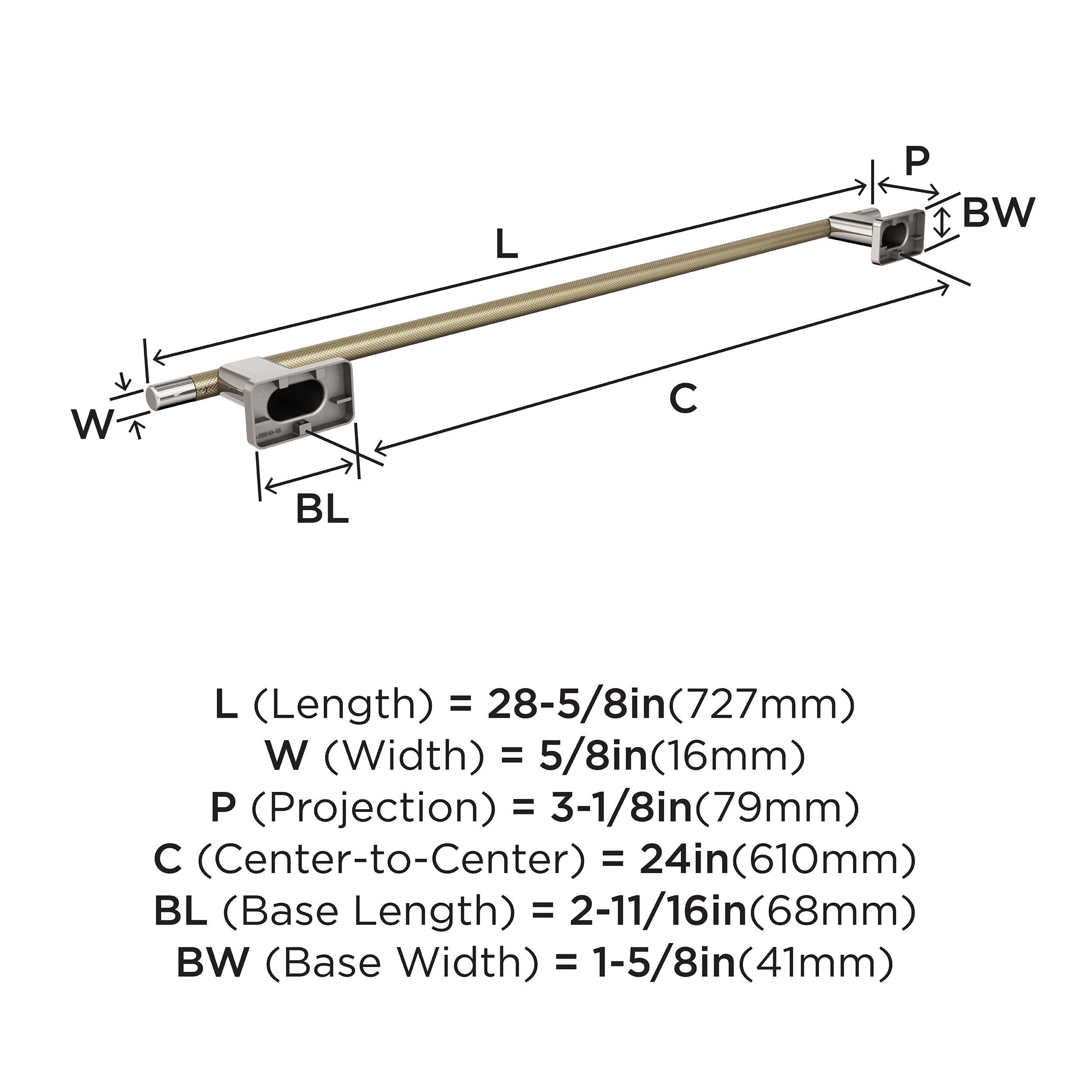 24 Inch Polished Nickel Golden Champagne Wall Mounted Towel Bar