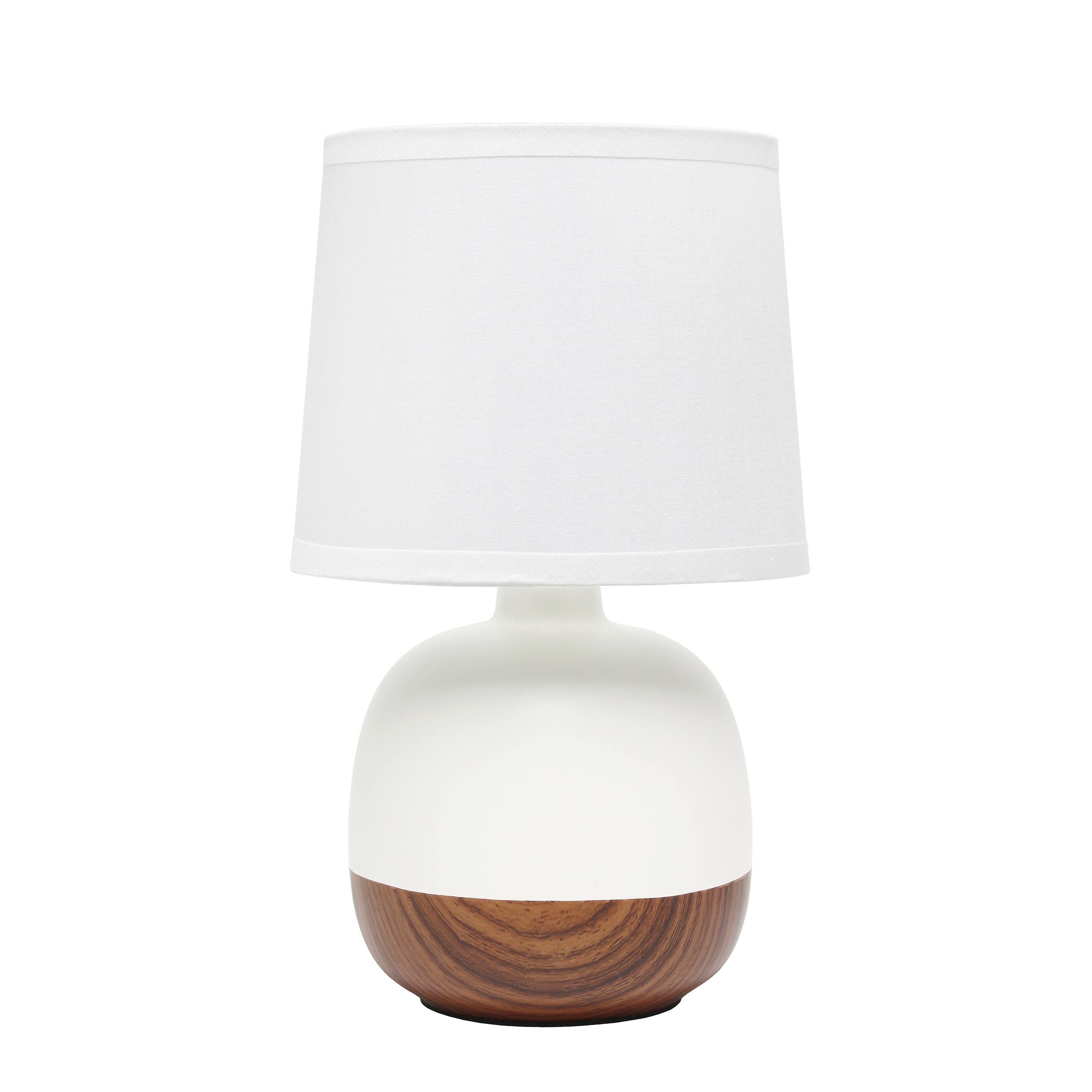 Simple Designs LT2078-DWW 12-in Dark Wood and White Table Lamp with Fabric Shade