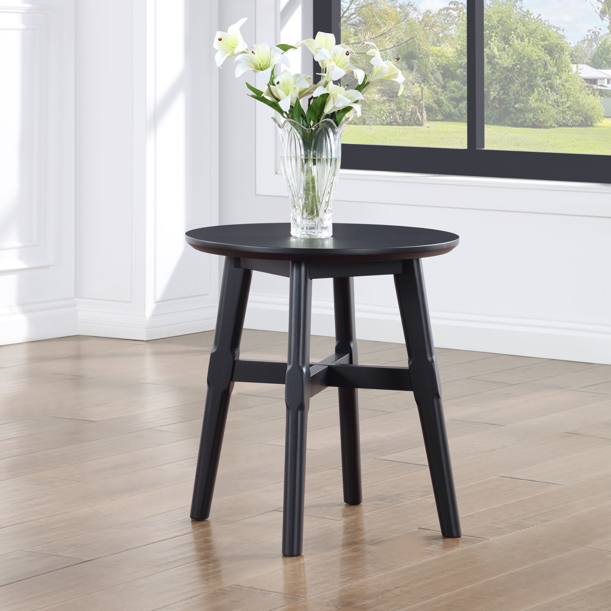 Oslo Black Round Wood Mid-Century Modern End Table