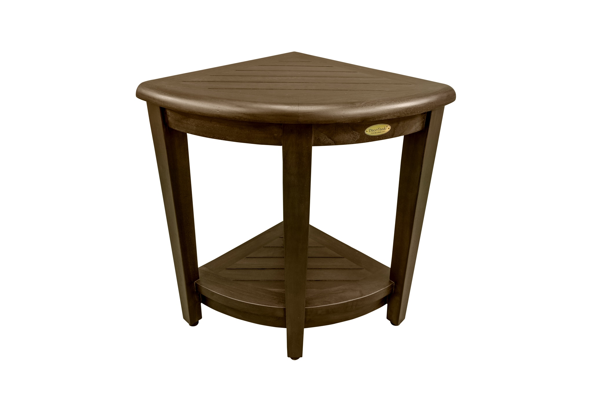 23" Dark Brown Teak Corner Shower Shelf with Adjustable Feet