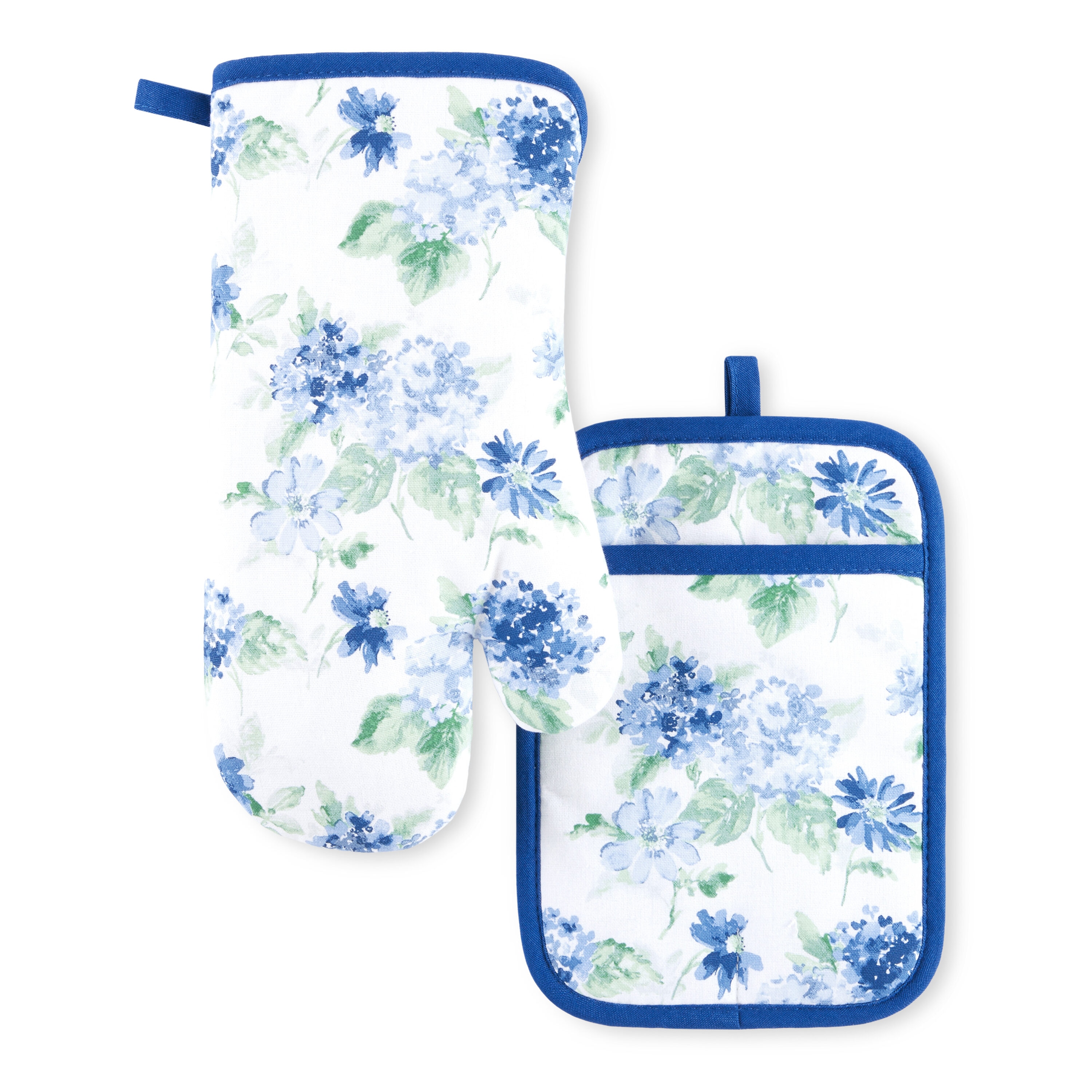 Martha Stewart Blue Watercolor Floral Oven Mitt and Pot Holder Set - Heat  Resistant Cotton Kitchen Textiles - Set of 2 in the Kitchen Towels  department at