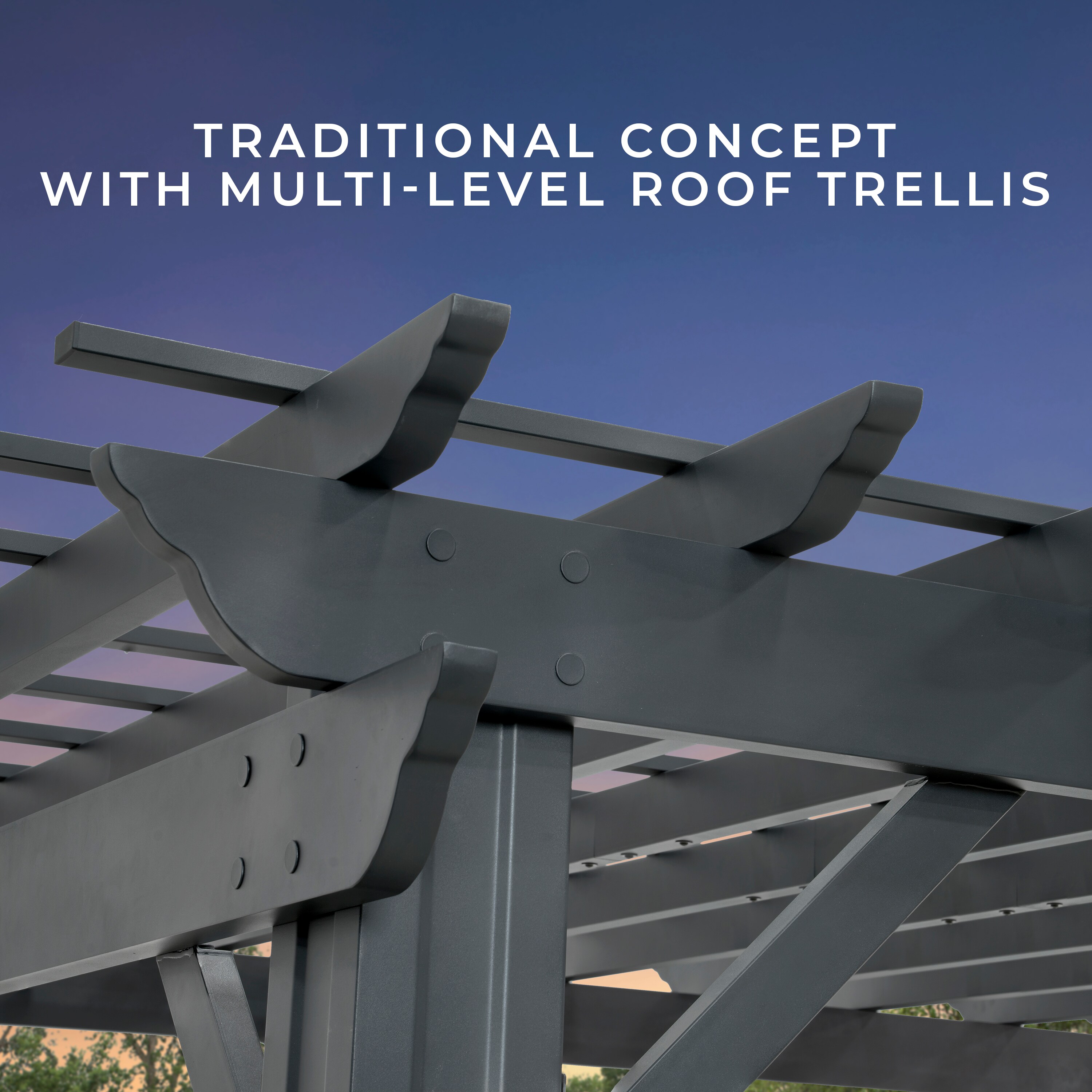Stratford 14' x 10' Black Steel Pergola with Canopy