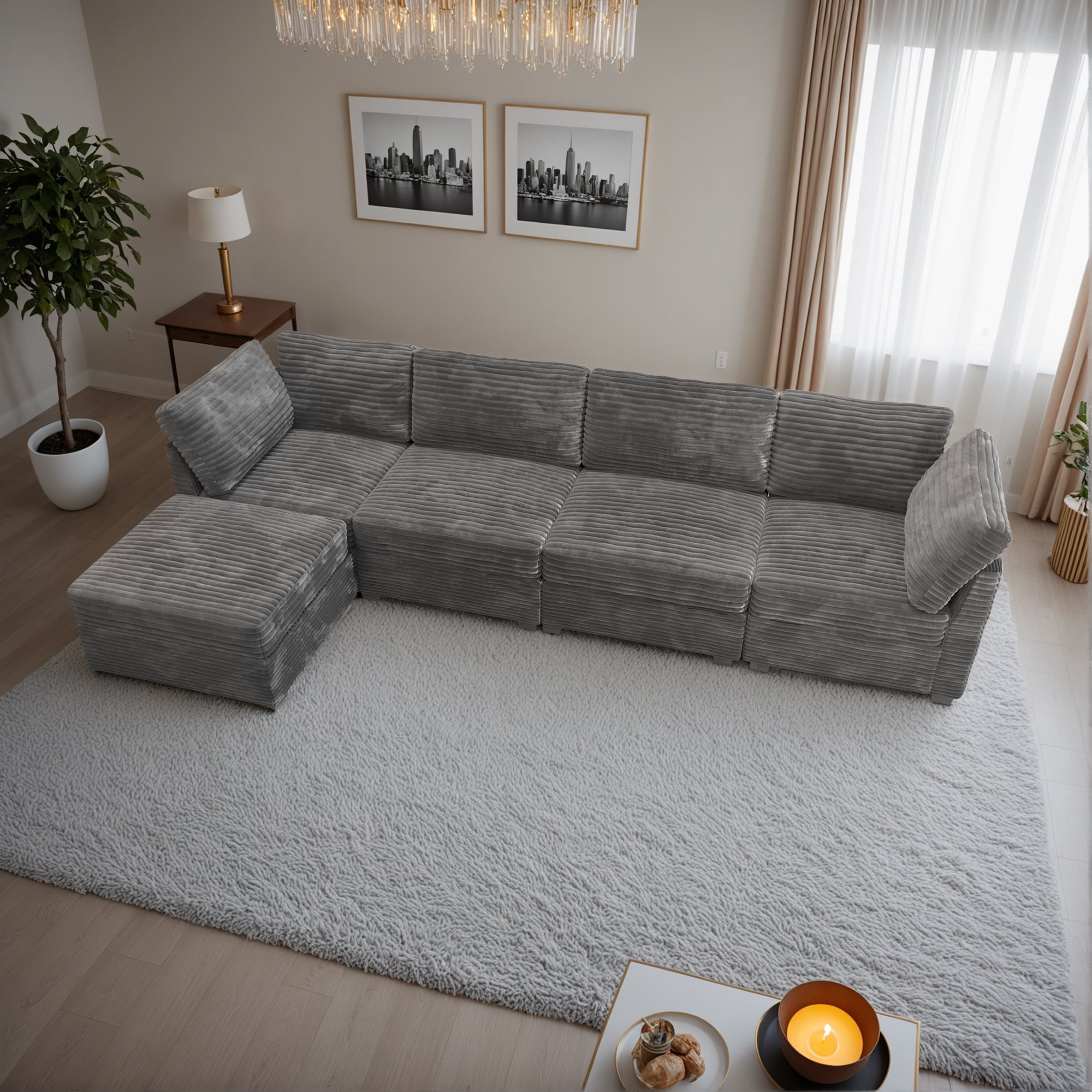 ALTRIGUS 6L-YOYO910-51-AL 130.72-in Modern Gray Plush 5 -seater Sectional