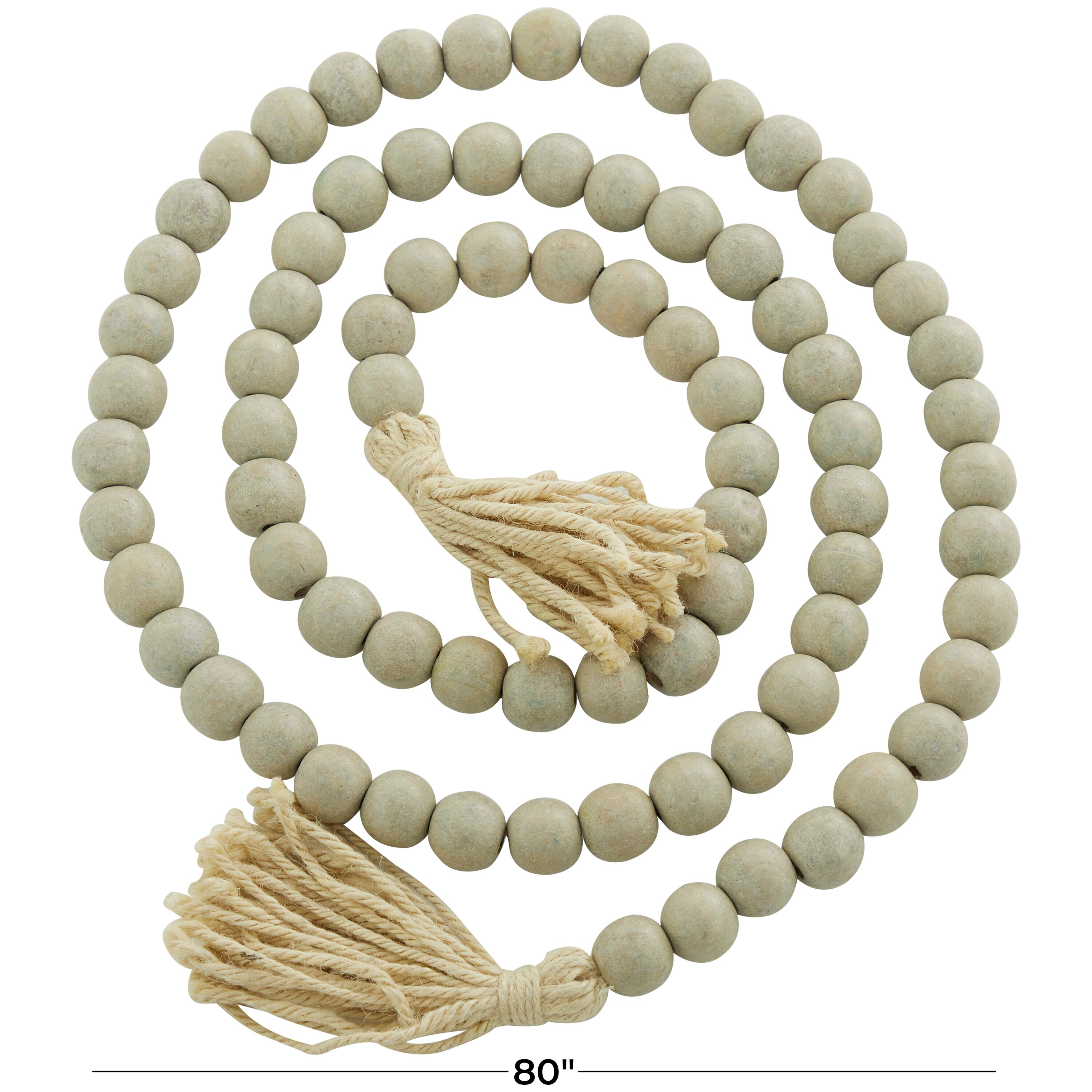 Wooden Bead Garland Farmhouse Rustic Country Tassle Prayer Beads Wall Hanging Decorations, Beige