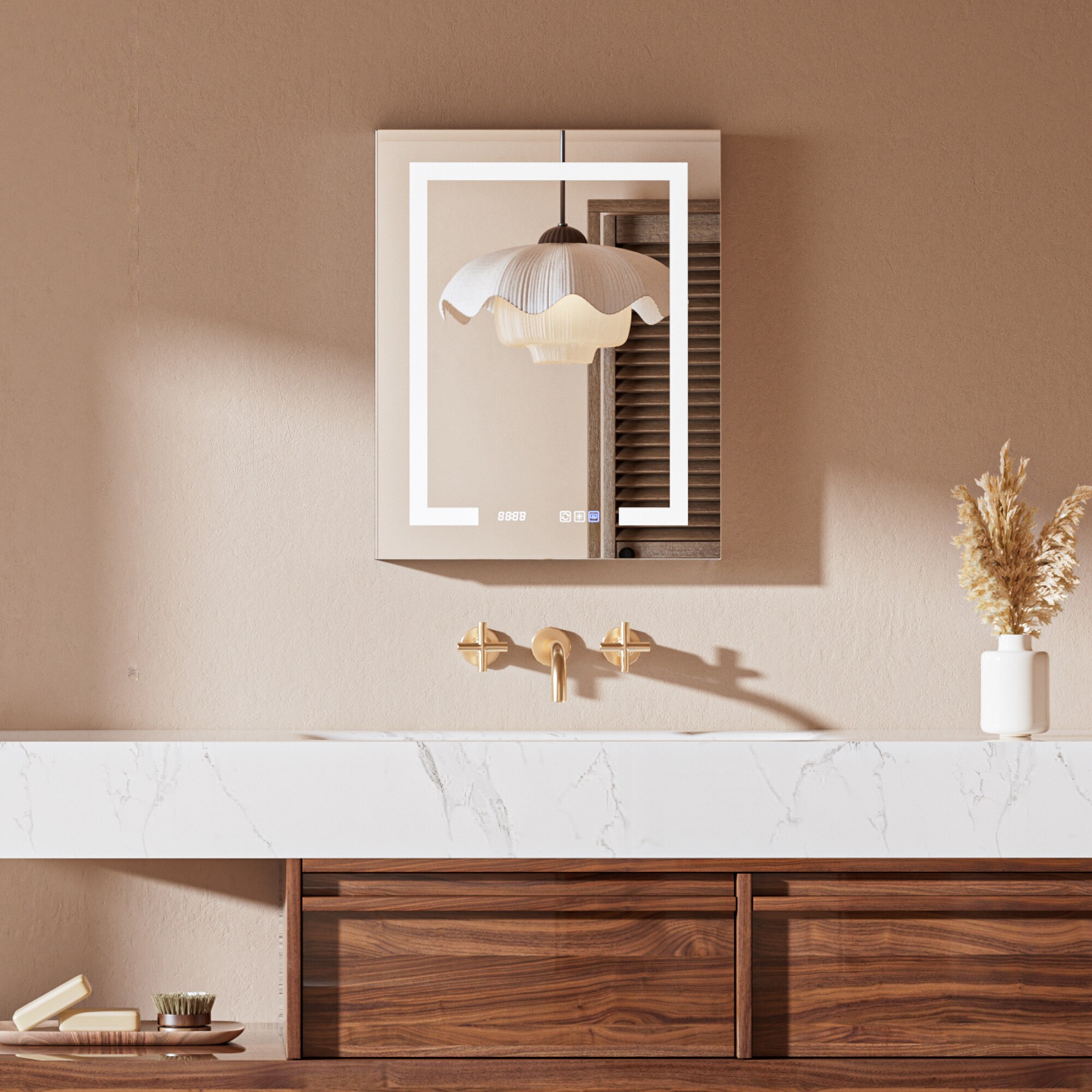 CALVON Combination 44-in x 36-in Surface/Recessed Mount Chrome Mirrored Rectangle Soft Close Medicine Cabinet