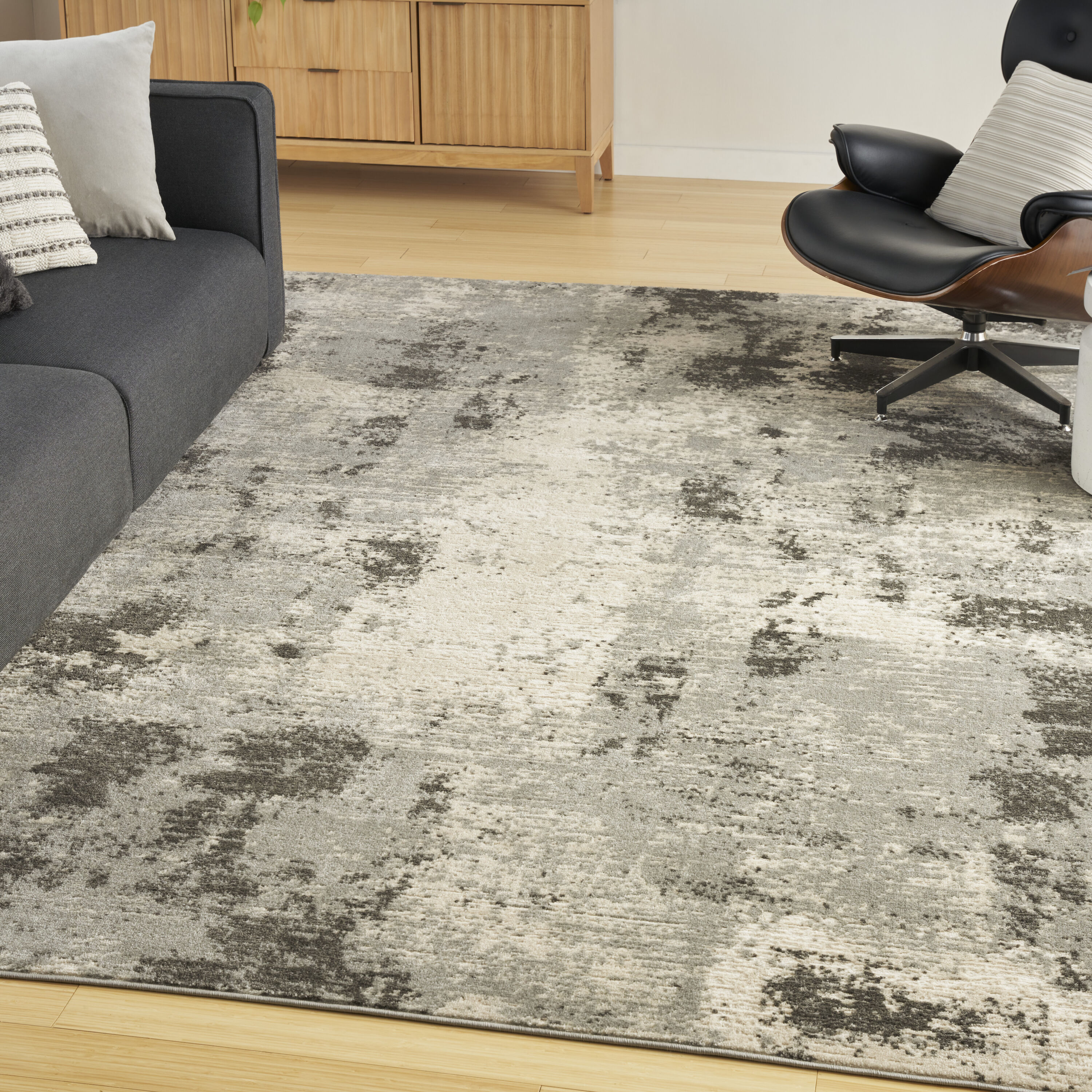 Nourison Home 099446918895 5 x 7 (ft) Loomed Ivory Grey Rectangular Indoor Abstract Area rug
