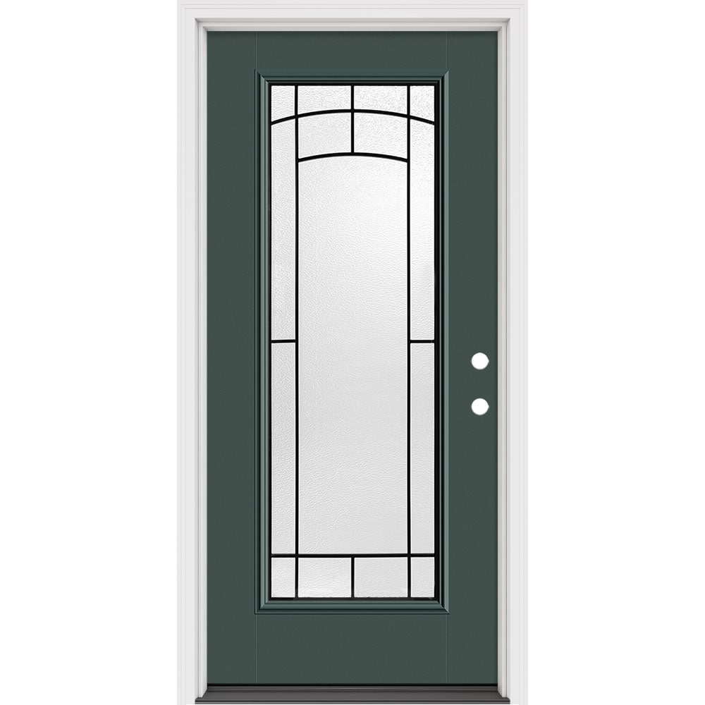 Masonite 631704 Brooklyn 36-in x 80-in x 4-9/16-in Fiberglass 1/4 lite Right-hand inswing Currant Painted Prehung Slab Front Door with Brickmould Solid core