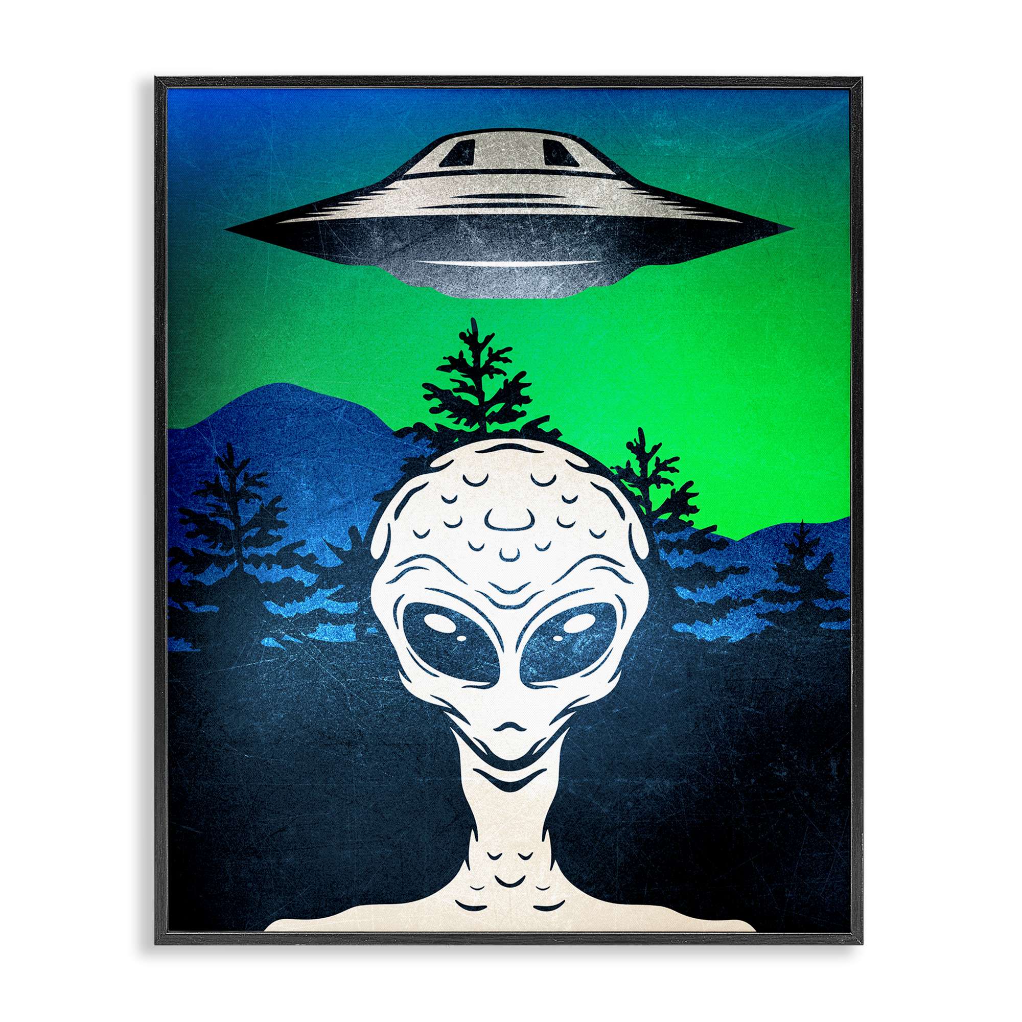 Stupell Industries BS-069-FR-16X20 Alien and UFO Scene Framed Giclee design by Kim Allen