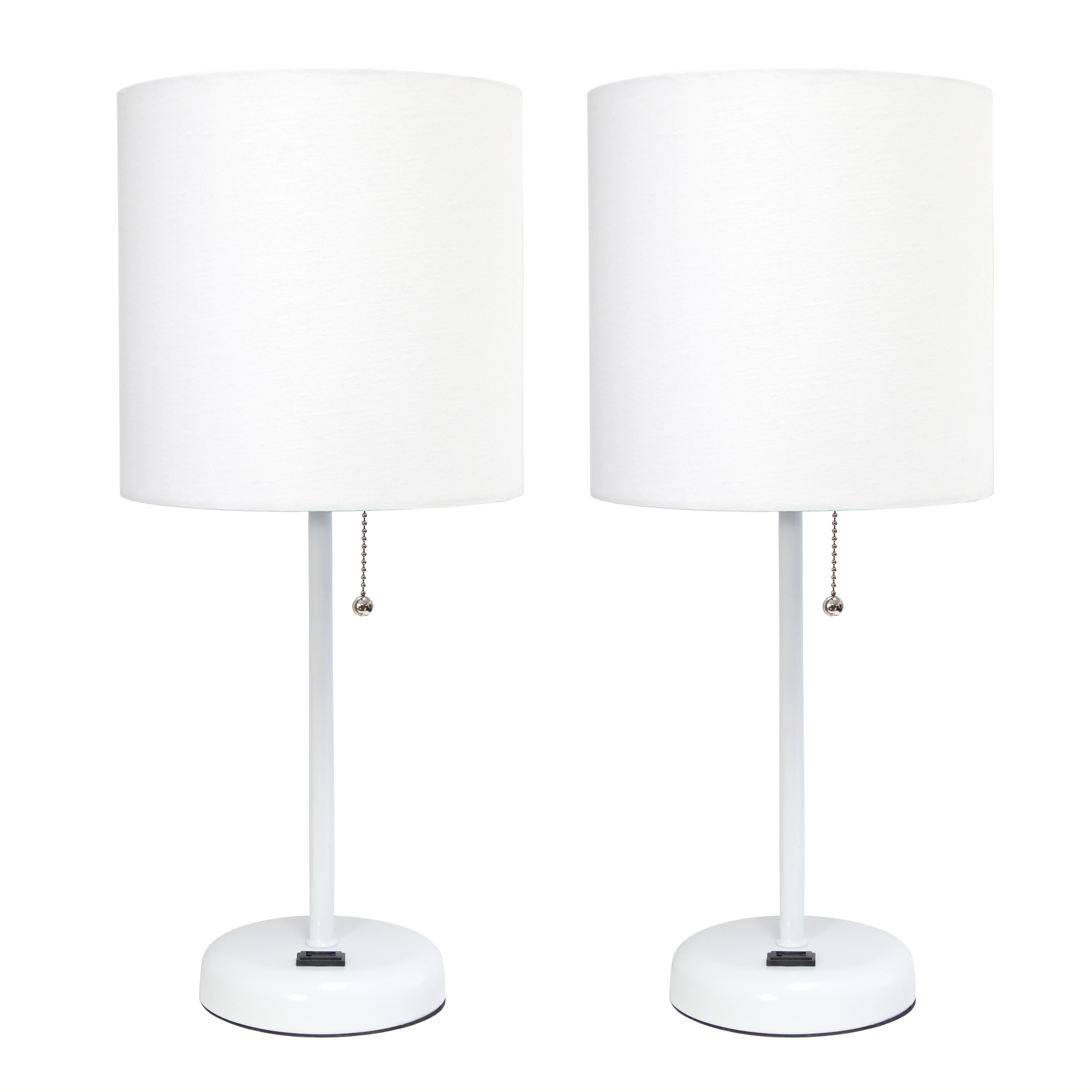 Creekwood Home CWT-2008-WO-2PK Oslo 19.5-in White Base/White Shade LED Pull-chain Table Lamp with Fabric Shade 2 -Set