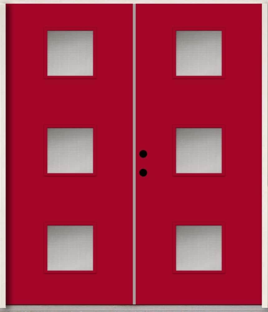 RELIABILT LO1066878 Spotlights 72-in x 80-in x Fiberglass 1/4 lite Right-hand inswing Cut Ruby Paint Painted Prehung Double Front Door Insulating core