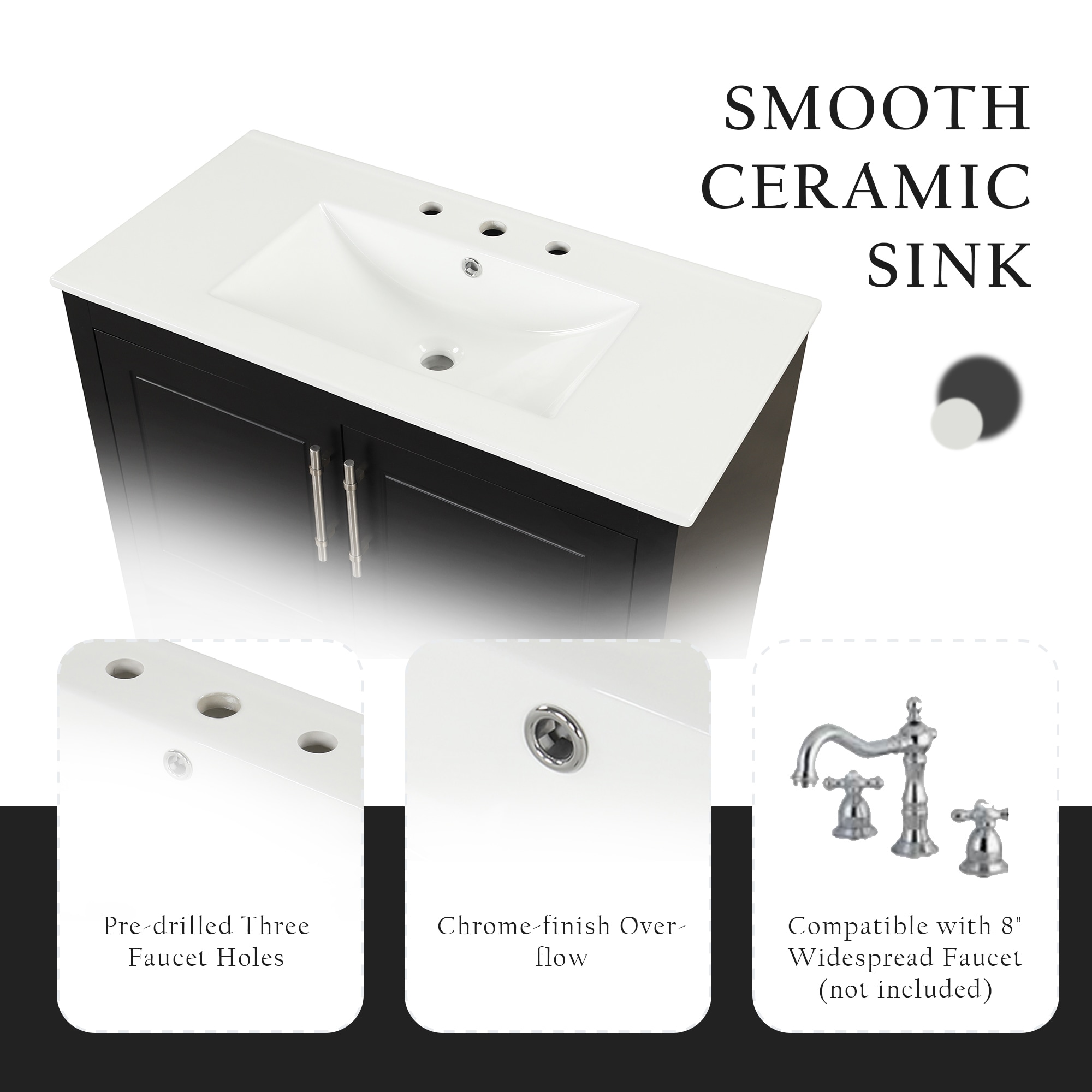 WELLFOR 36-in Black Undermount Single Sink Bathroom Vanity WELLFOR 36-in Black Undermount Single Sink Bathroom Vanity