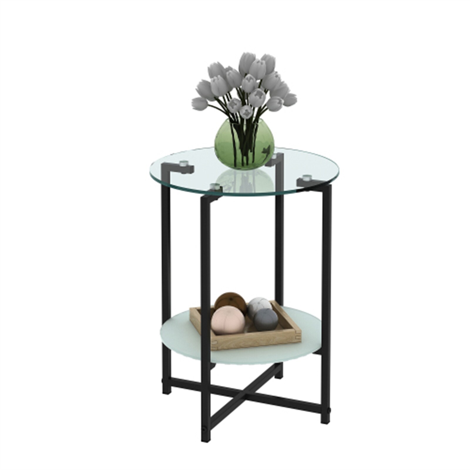 BESTCOSTY W2415LJW7590XLLYRL 15.75-Inches W x 20.87-Inches H Transparent Glass Round Modern End Table Assembly Required