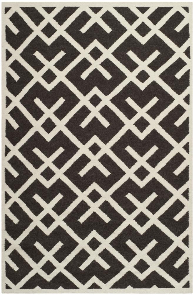 Safavieh DHU552C-5 Dhurries Cesa 5 x 8 (ft) Wool Brown/Ivory Rectangular Indoor Geometric Coastal Area rug