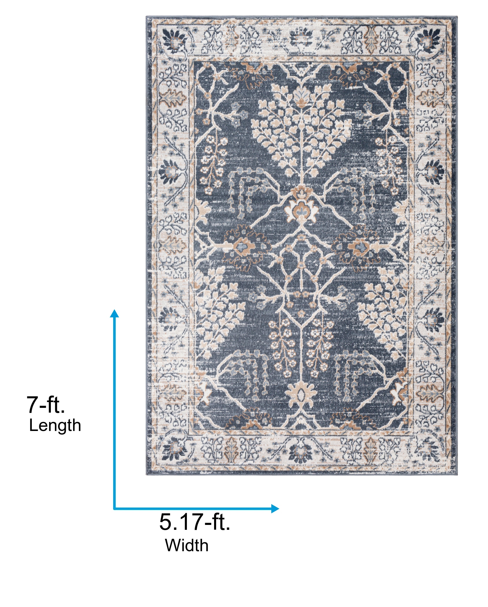 Livabliss Navy Blue Synthetic Rectangular 5' x 7' Stain-Resistant Area Rug