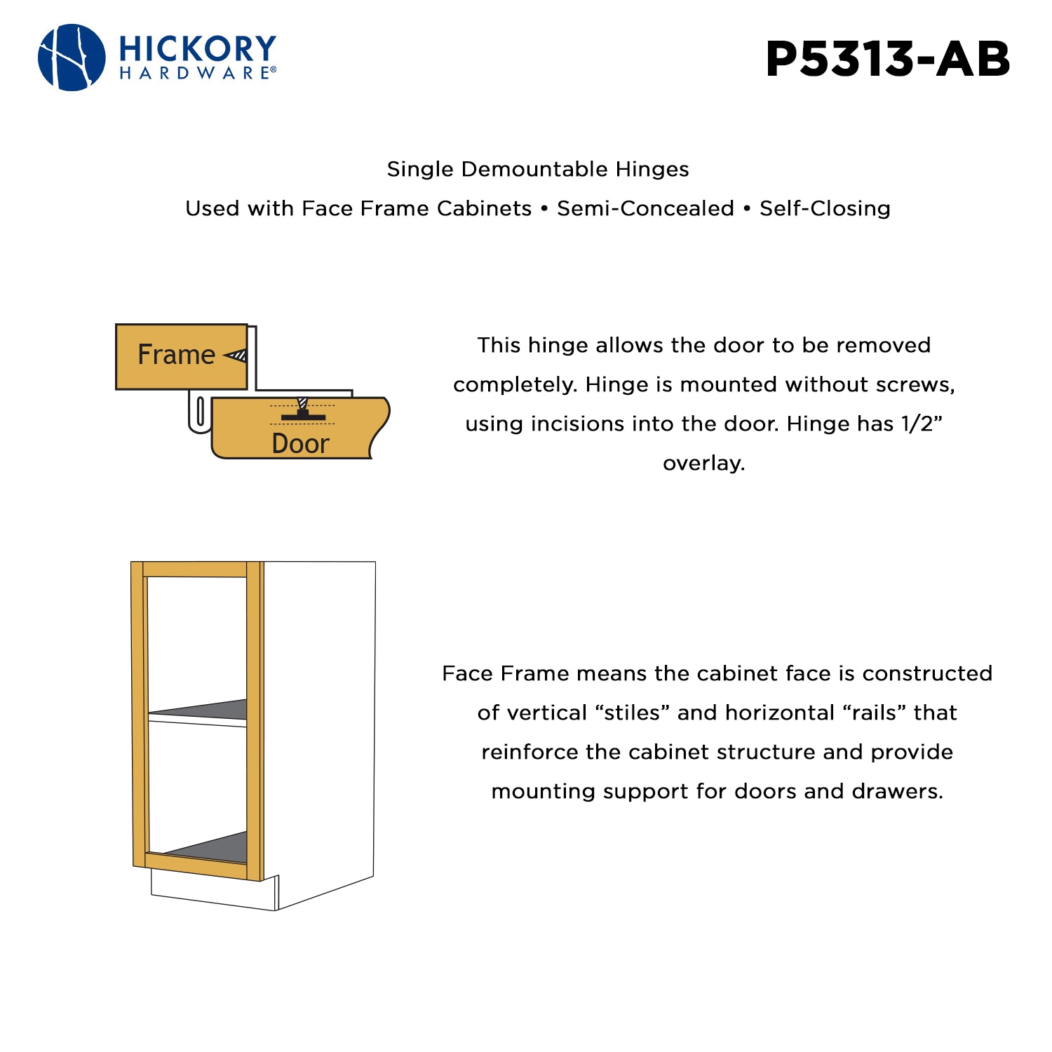 Hickory Hardware P5313-AB Cabinet-Hinges - View #4