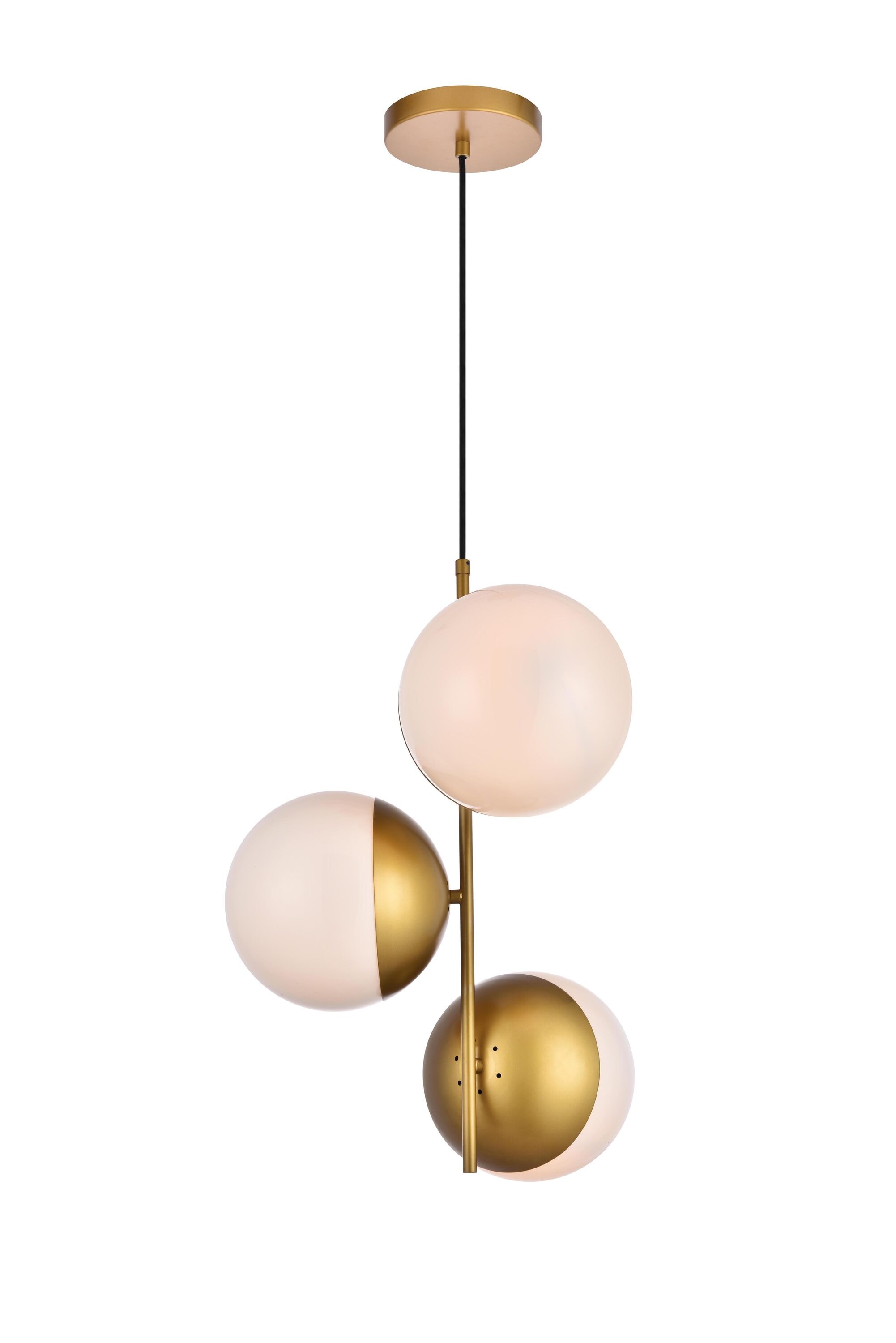 Eclipse 3-Light Brass Pendant with Frosted Glass Shades