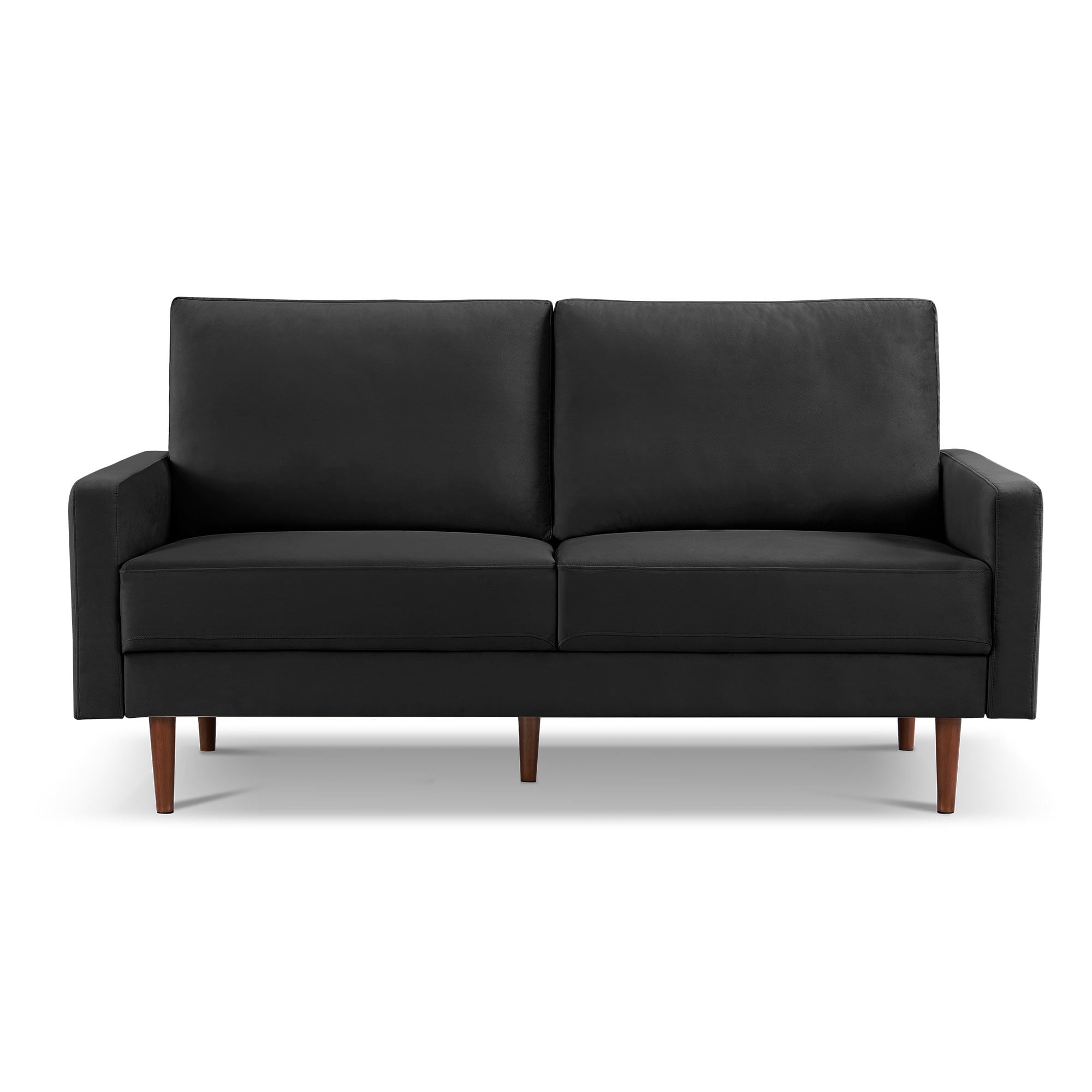 69 Inch Black Velvet Lawson Sofa with Wood Legs