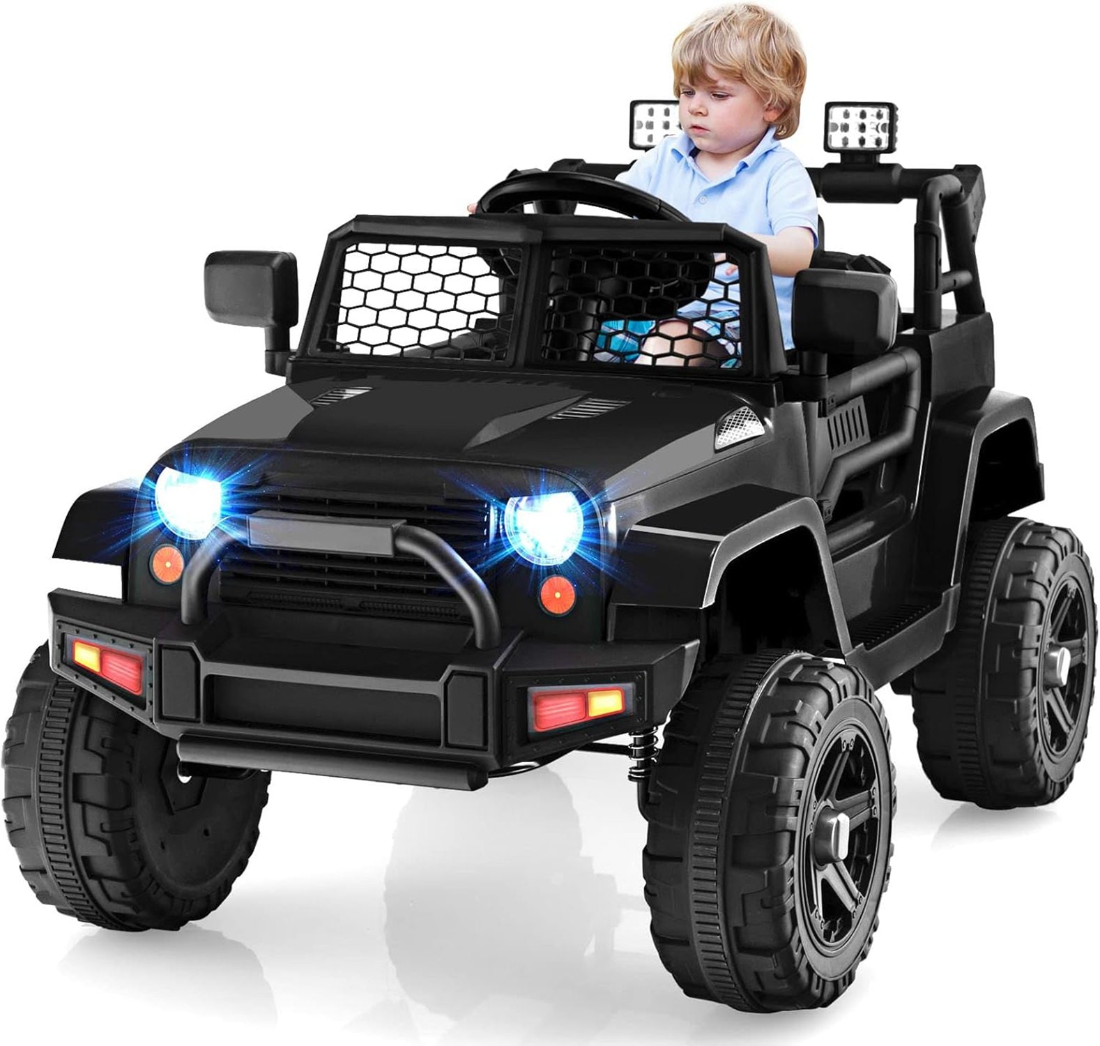 Costway TGCA0593 12V Kids Ride On Car Electric Vehicle Jeep with Parental Remote Music Horn Headlights Slow Start Function Black