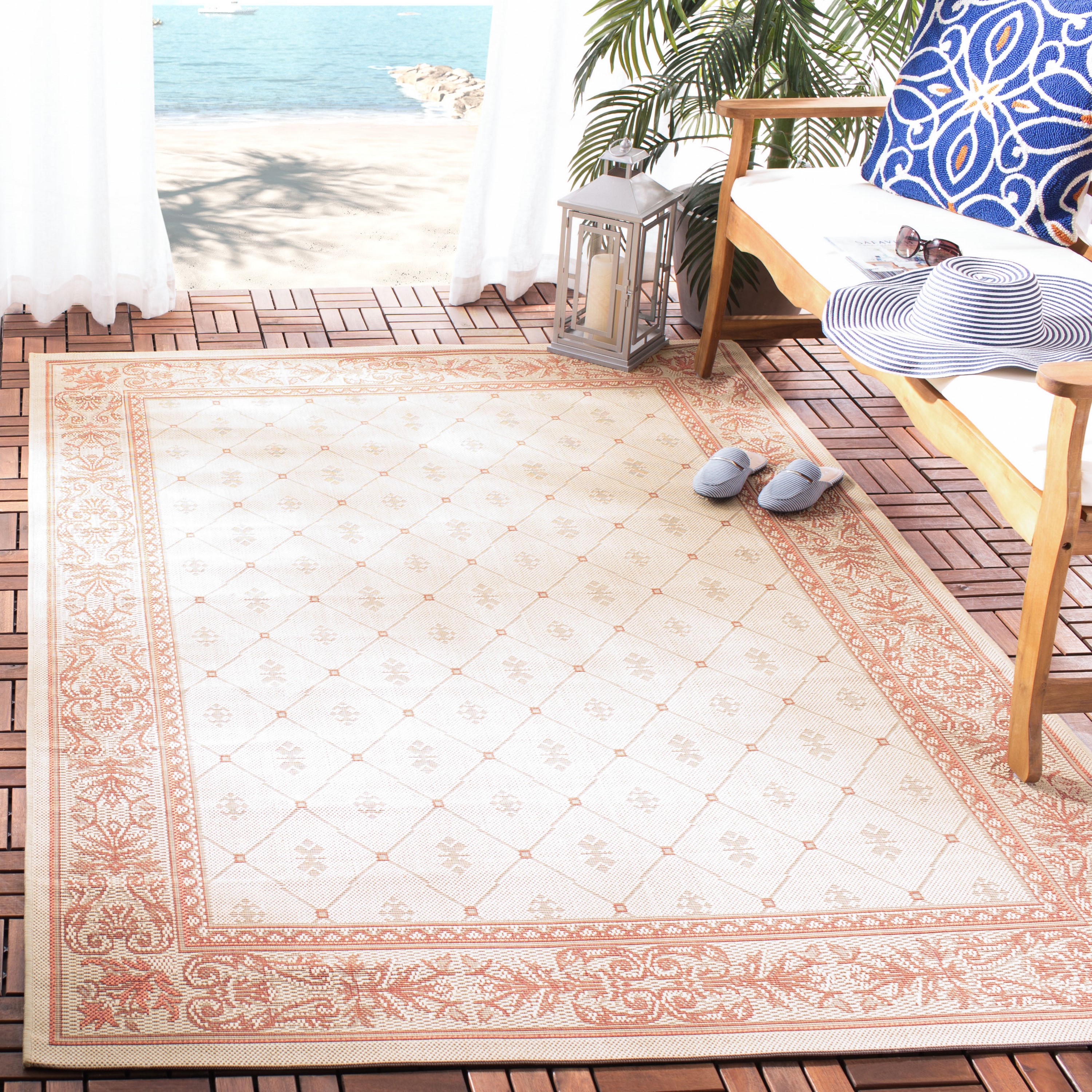 Safavieh CY2326-3201-6 Courtyard Tobago 7 x 10 (ft) Loomed Polypropylene Natural/Terra Rectangular Indoor/Outdoor Border Area rug