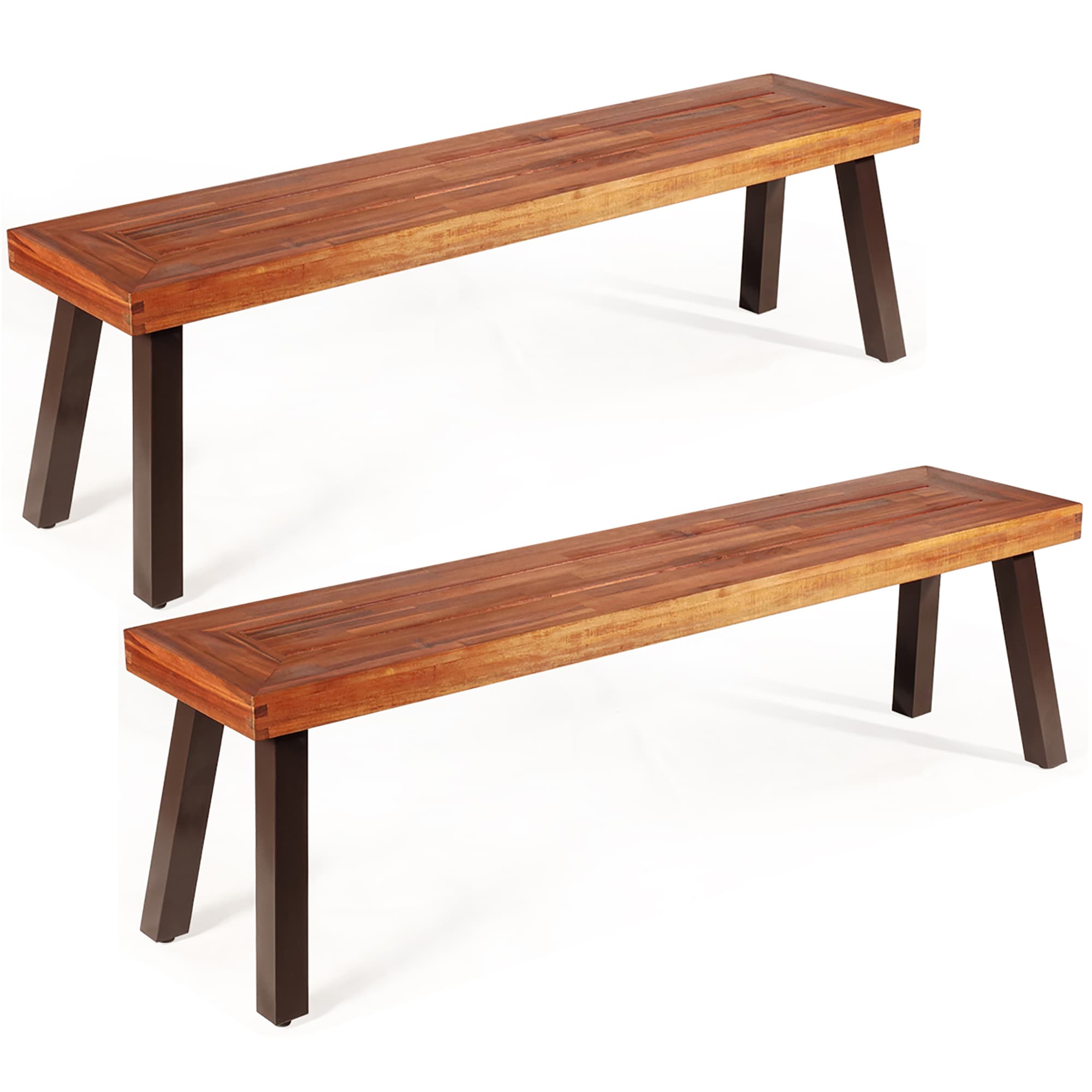 Rustic Acacia Wood and Black Steel 59" Outdoor Bench