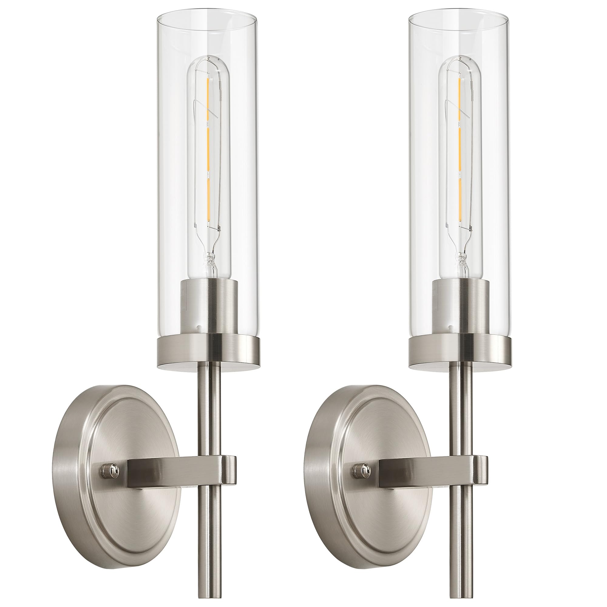 Aoibox  Brushed Nickel Wall Sconce Set of 2 with Clear Glass Shade E26 Max 60W Hardwired Vanity Lights Sconces