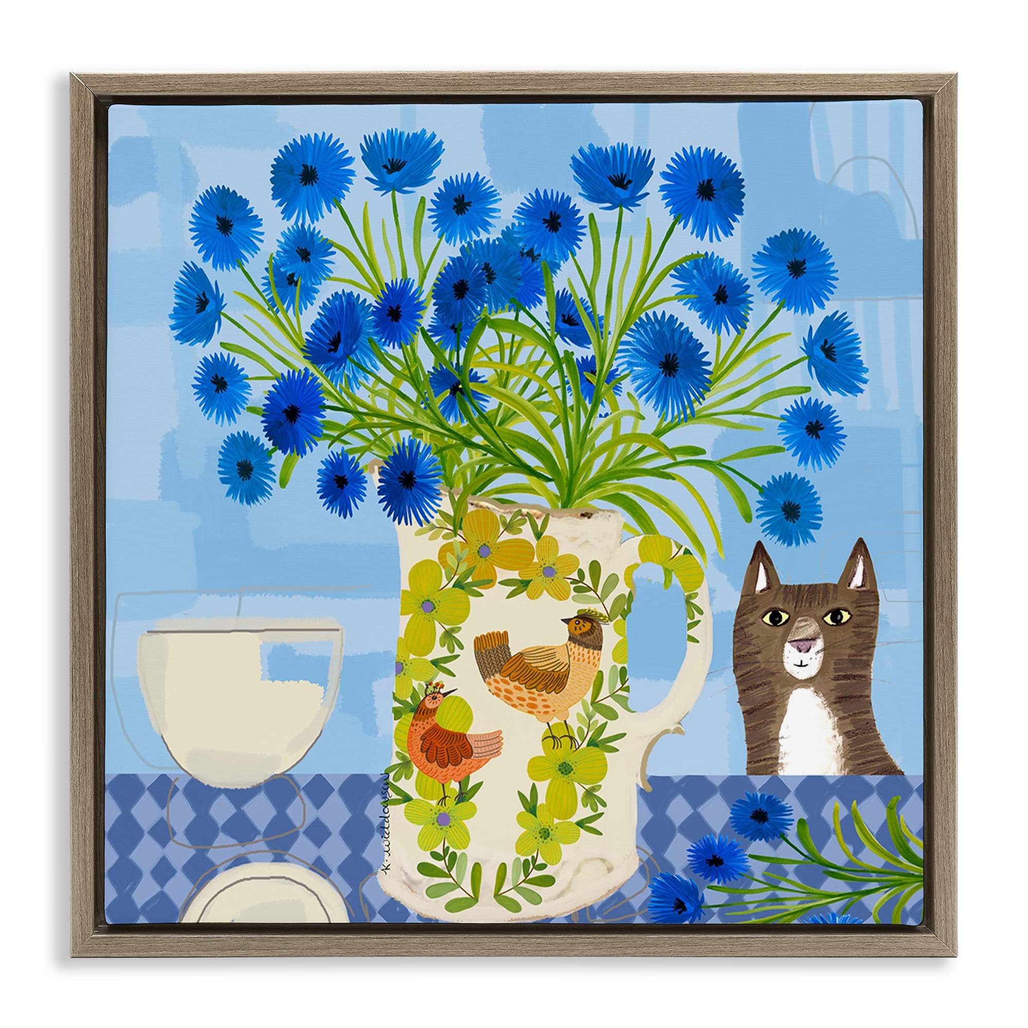 Stupell Industries BS-591-FFE-17X17 Whimsical Jug of Cornflowers Floating Frame design by Kay Widdowson
