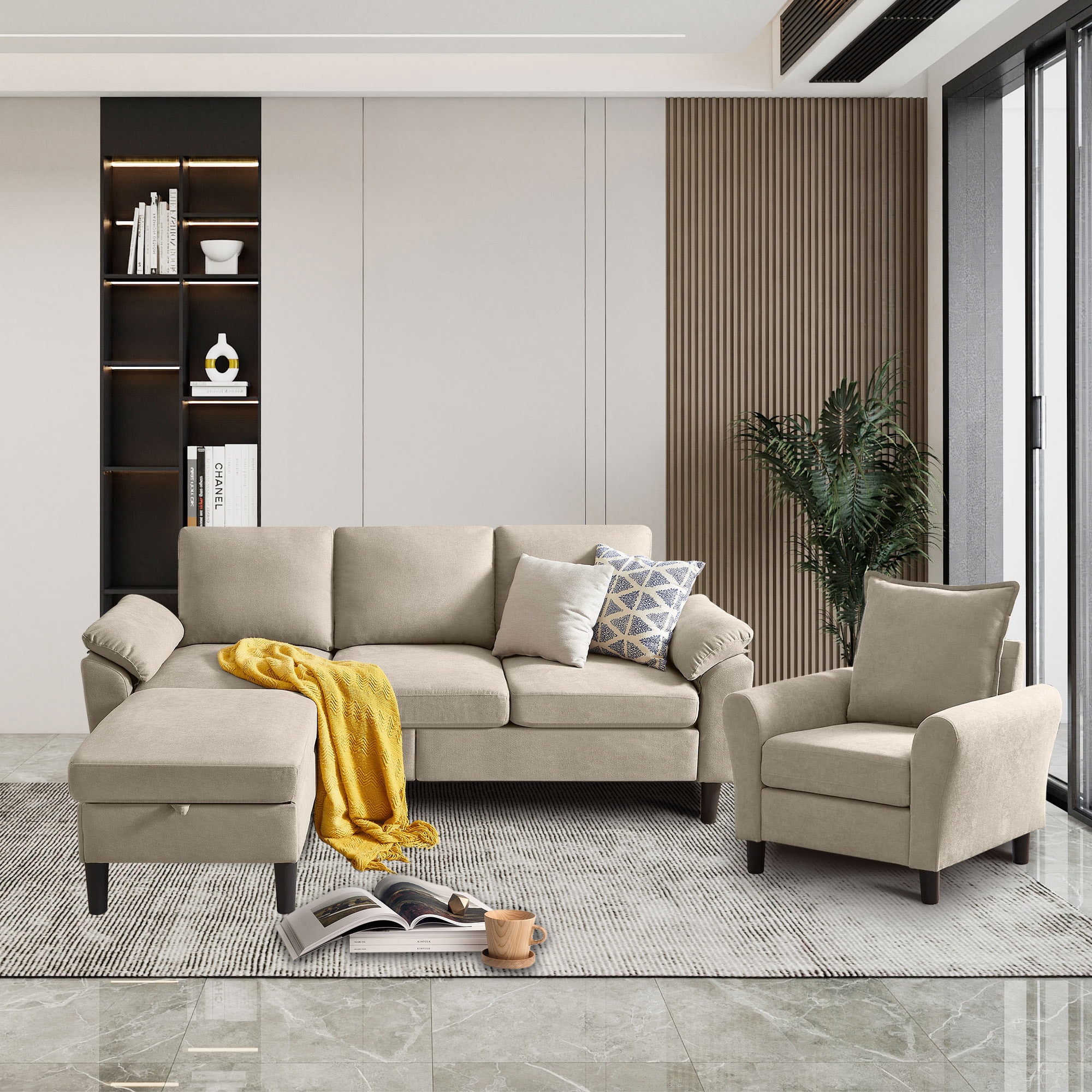 Jarenie YMX2602BE YMX33 Modern 2 -Piece Polyester/Polyester blend Beige Living Room Set