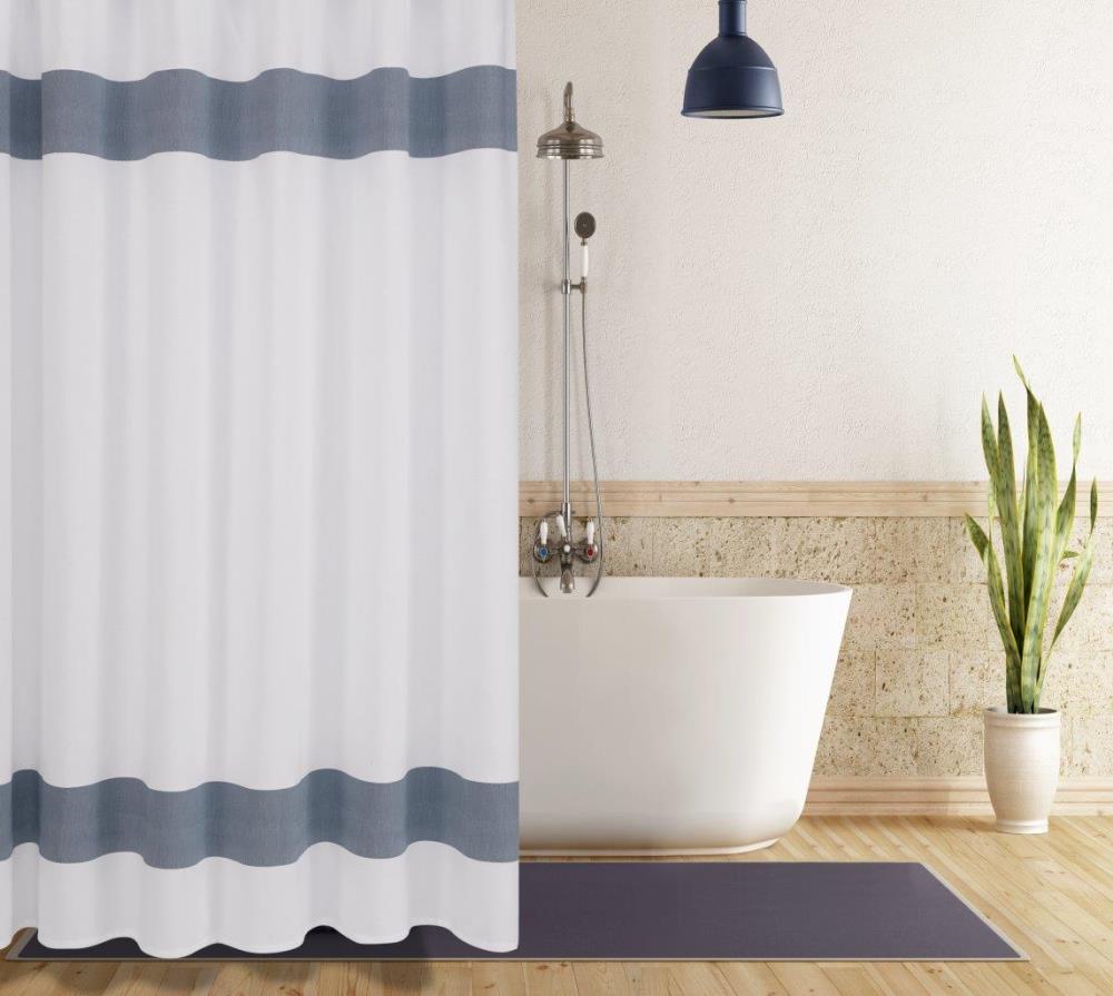 72" Navy/Blue/Baby Blue/Clear Striped Vinyl Bathroom Bath Shower Curtain 
