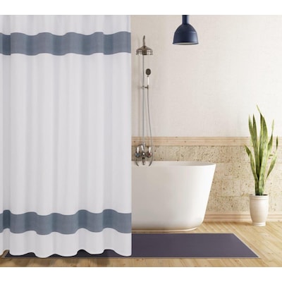 Cotton Blue Solid Shower Curtain, Navy And White Shower Curtain With Tassels