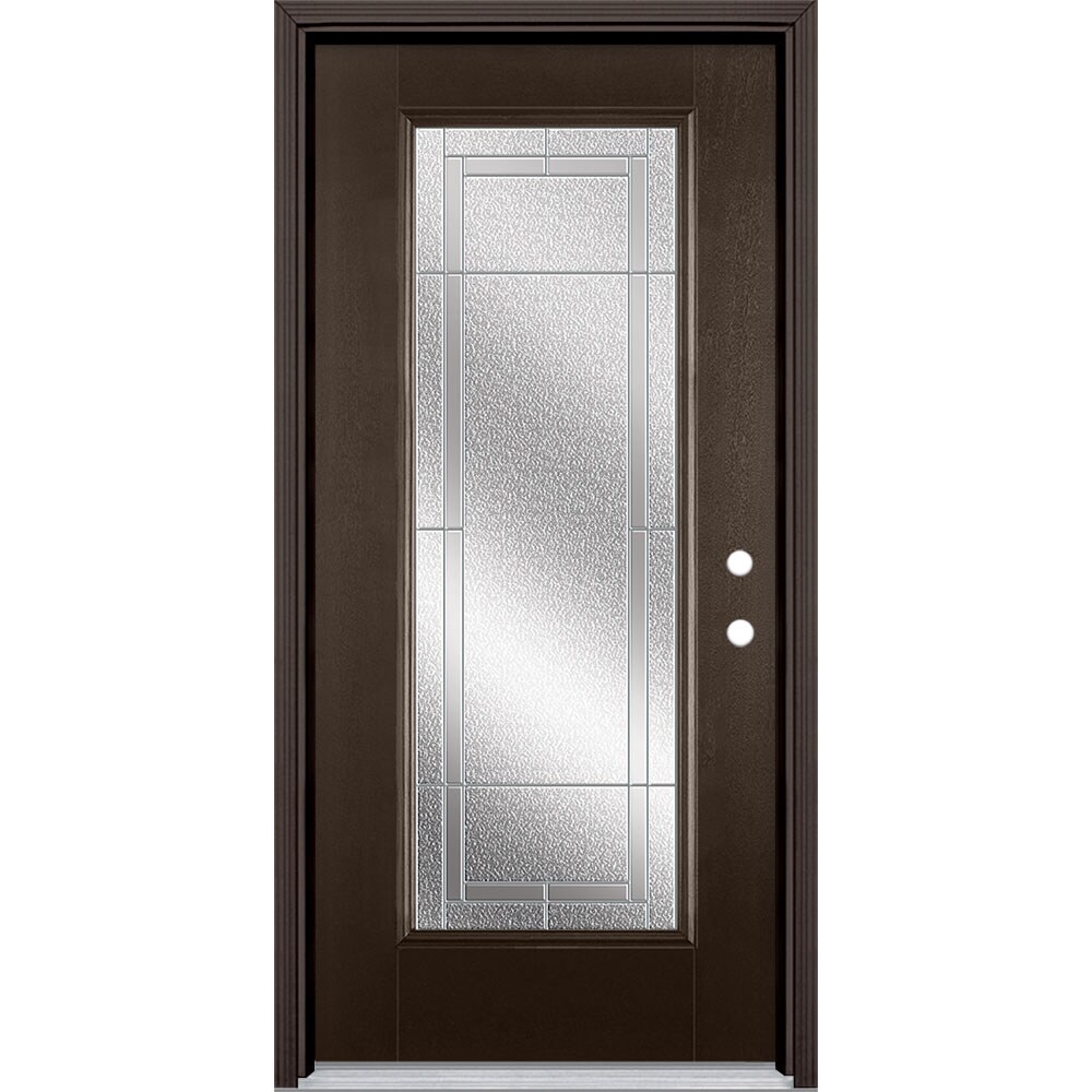 Masonite 3419839 Focus 36-in x 80-in x 4-9/16-in Fiberglass Craftsman Left-hand inswing Walnut Stained Prehung Front Door with Brickmould Insulating core