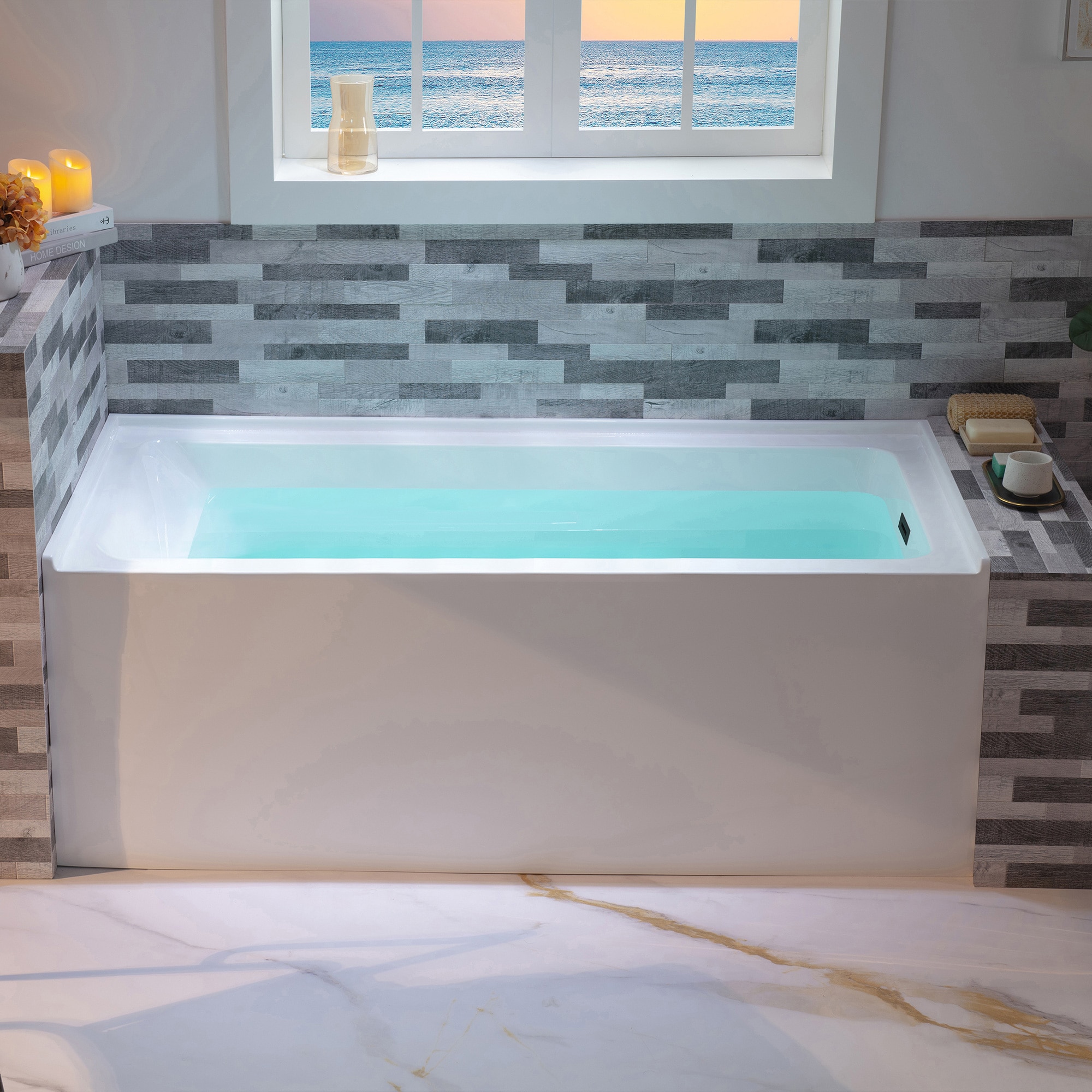 Woodbridge LB342 Bourne 30-in x 60-in White with Matte Black Trim Acrylic Rectangular Alcove Soaking bathtub with Drain ( Right Drain )