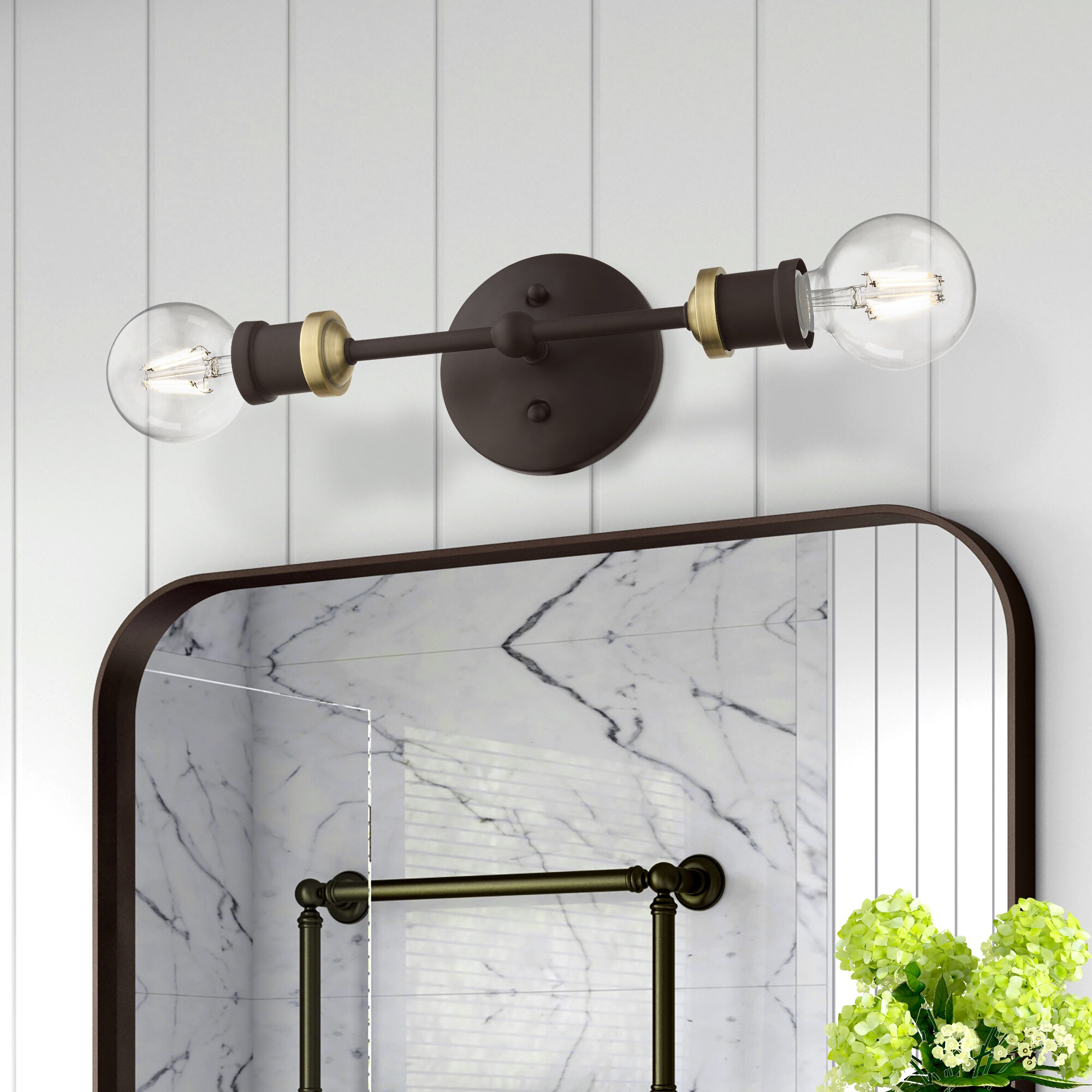Lansdale 12" Contemporary Urban Two-Light Sconce in Bronze and Brass