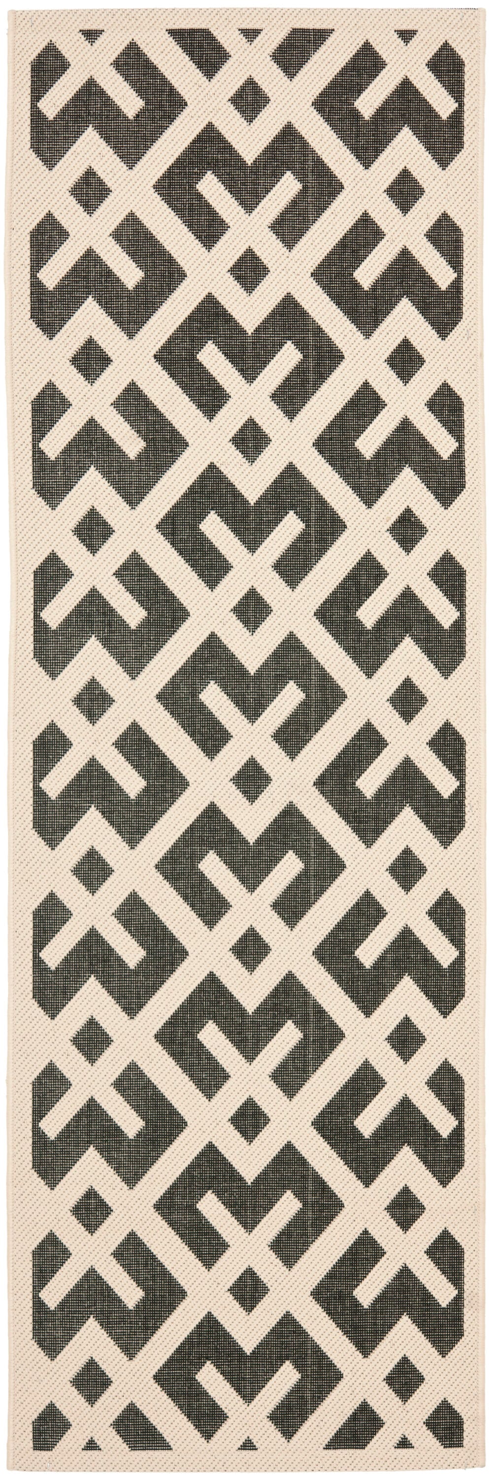 Safavieh CY6915-216-212 Courtyard Chateau 2 x 12 (ft) Loomed Polypropylene Black/Beige Rectangular Indoor/Outdoor Geometric Runner rug