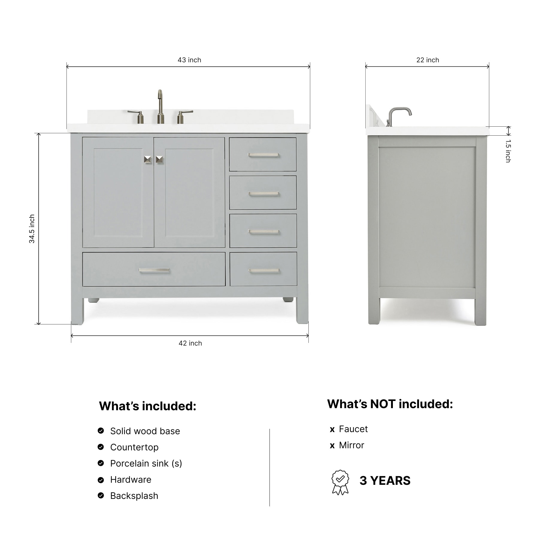 ARIEL A043SLWQRVOGRY Bath-Vanity-Combo - View #3
