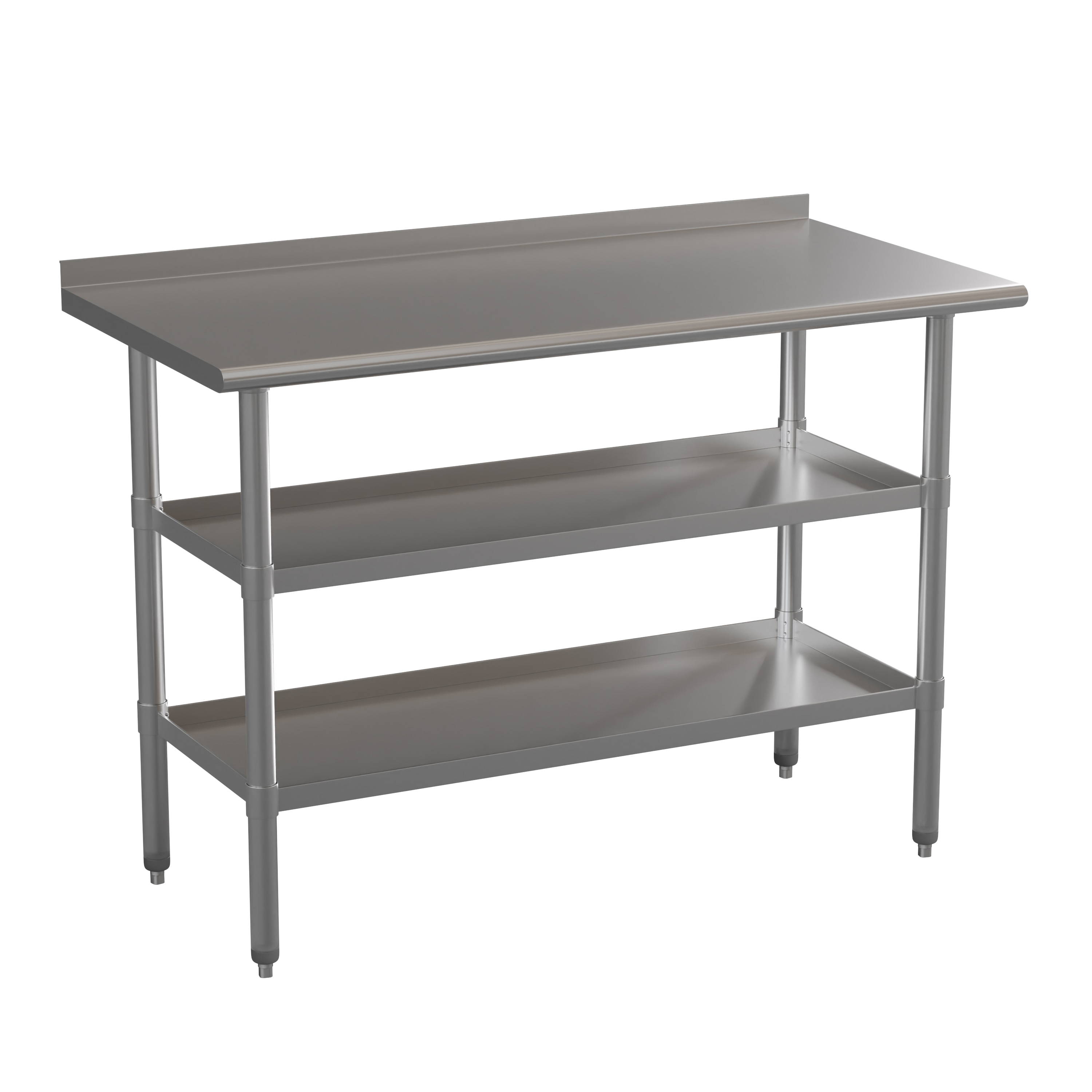 Emma + Oliver NSF Certified Stainless Steel 18 Gauge Work Table with 1.5-in Backsplash and 2 Undershelves - 48-in W x 24-in D x 36-in H