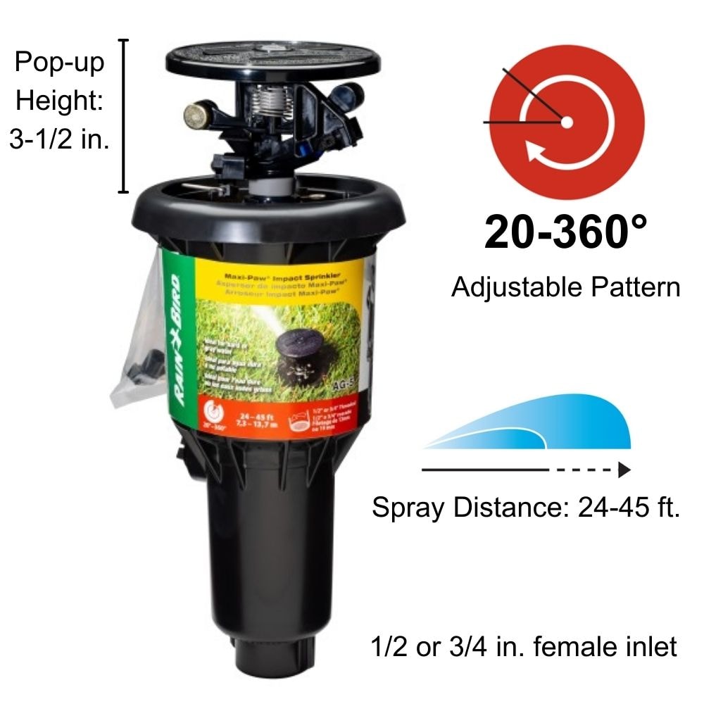 Rain Bird 24-ft -45-ft Adjustable Spray Pop-up Impact Sprinkler in 