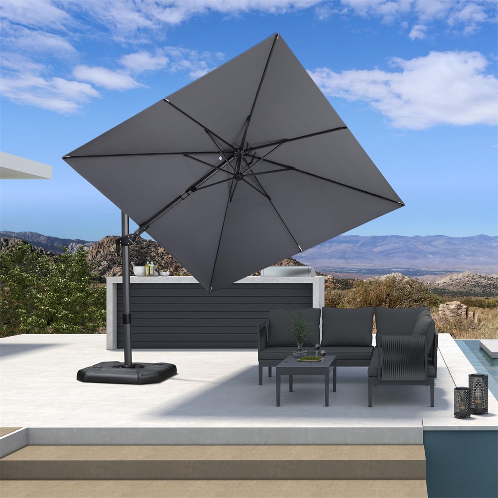 PURPLE LEAF LS04XHSDXZ09-LG 9-ft Aluminum Light gray Crank Cantilever Patio Umbrella